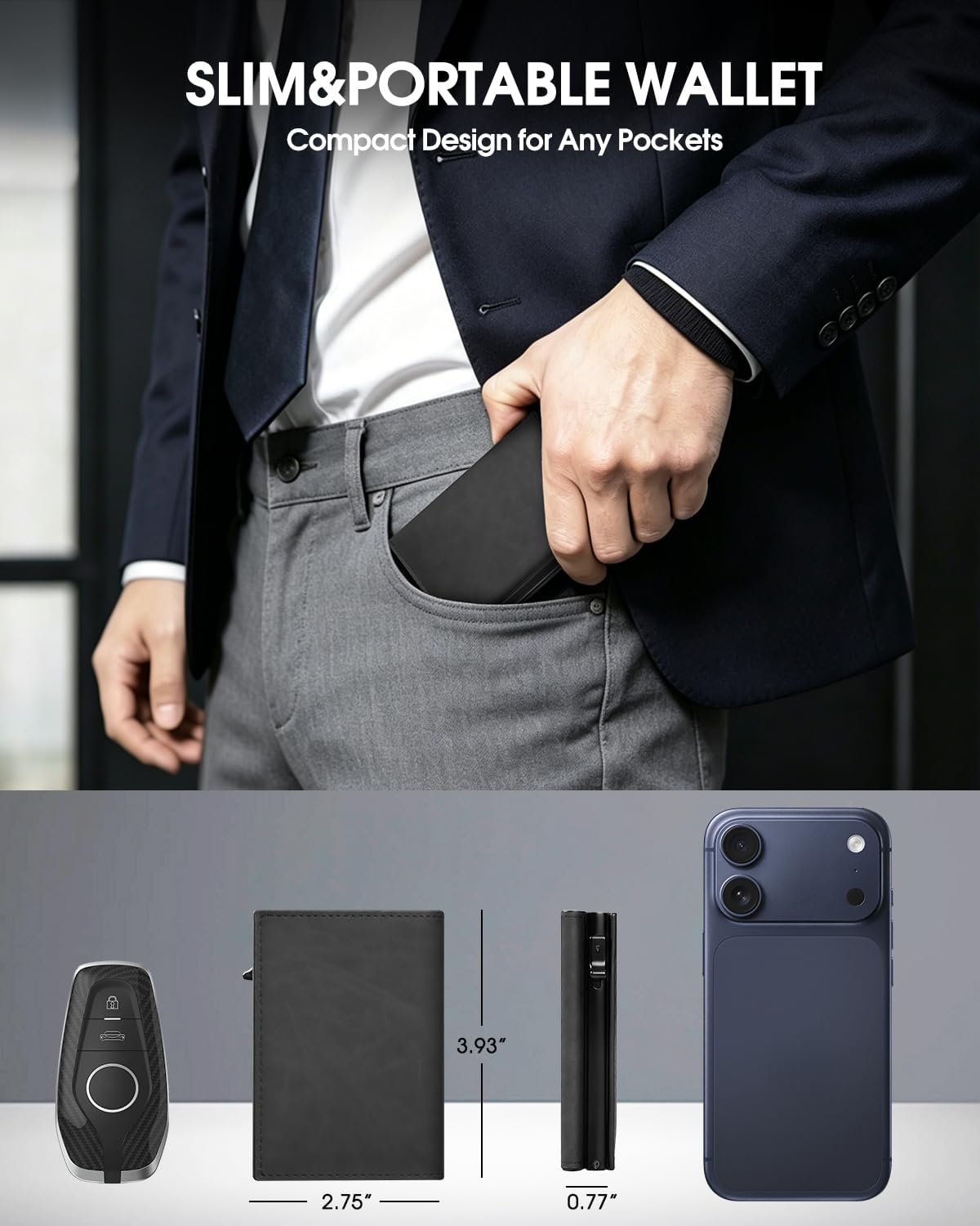 BILLETERA PARA HOMBRE GAOCHALE SLIM CON BLOQUEO RFID Y PORTATARJETAS POP UP - 5