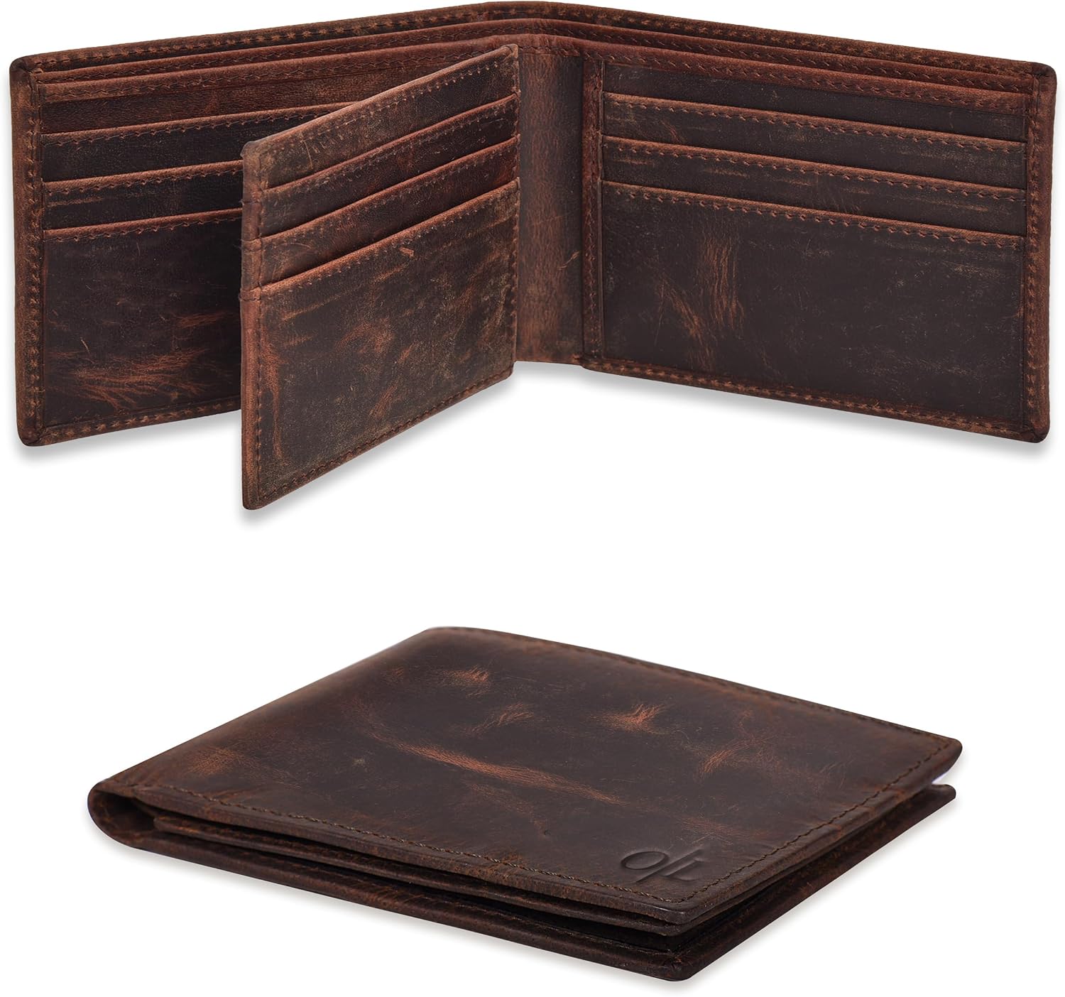 BILLETERA DE CUERO PARA HOMBRE OAK LEATHERS SLIM RFID BIFOLD COMPACTA GENUINA - 1
