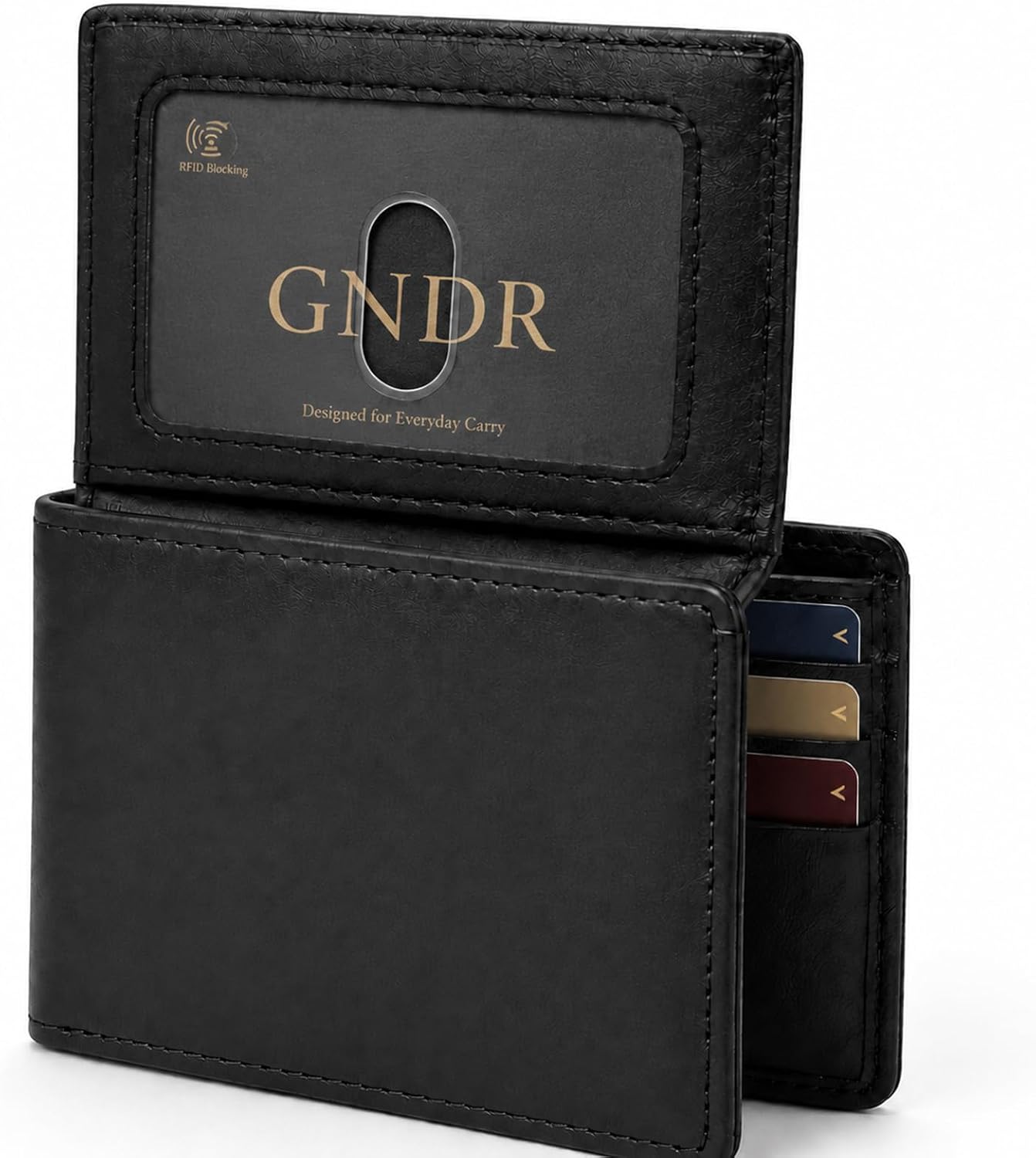 BILLETERA PARA HOMBRE GNDR BIFOLD NEGRA CON BLOQUEO RFID Y DISEÑO SLIM - 1