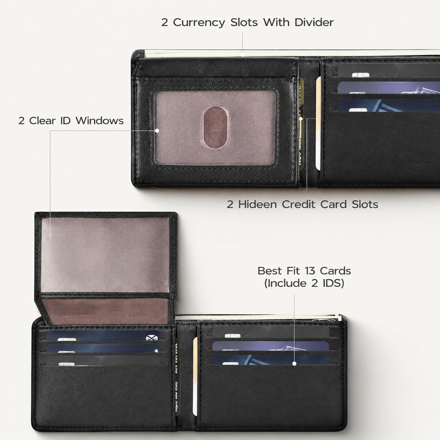 BILLETERA PARA HOMBRE GNDR BIFOLD NEGRA CON BLOQUEO RFID Y DISEÑO SLIM - 2