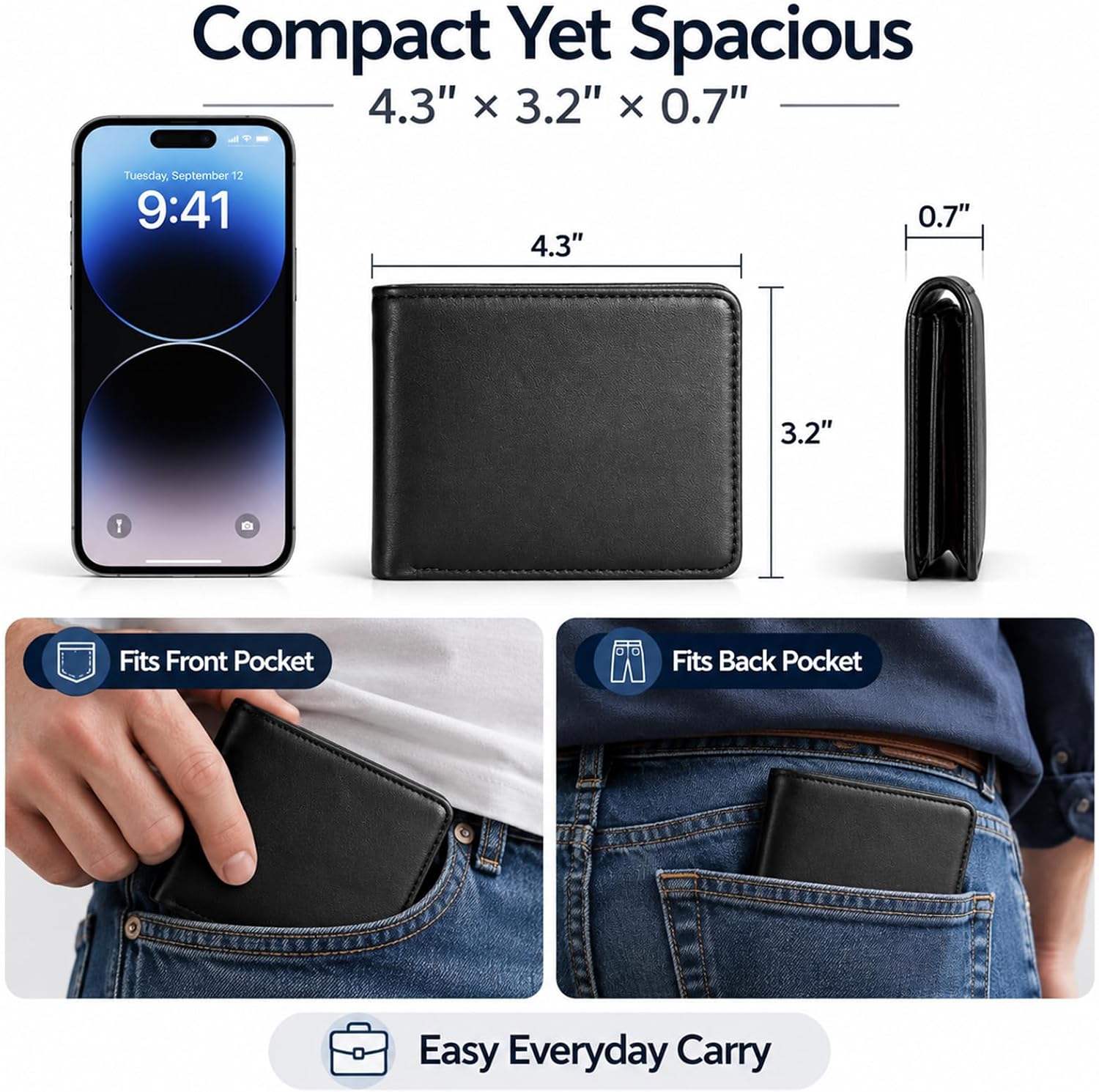 BILLETERA PARA HOMBRE GNDR BIFOLD NEGRA CON BLOQUEO RFID Y DISEÑO SLIM - 3