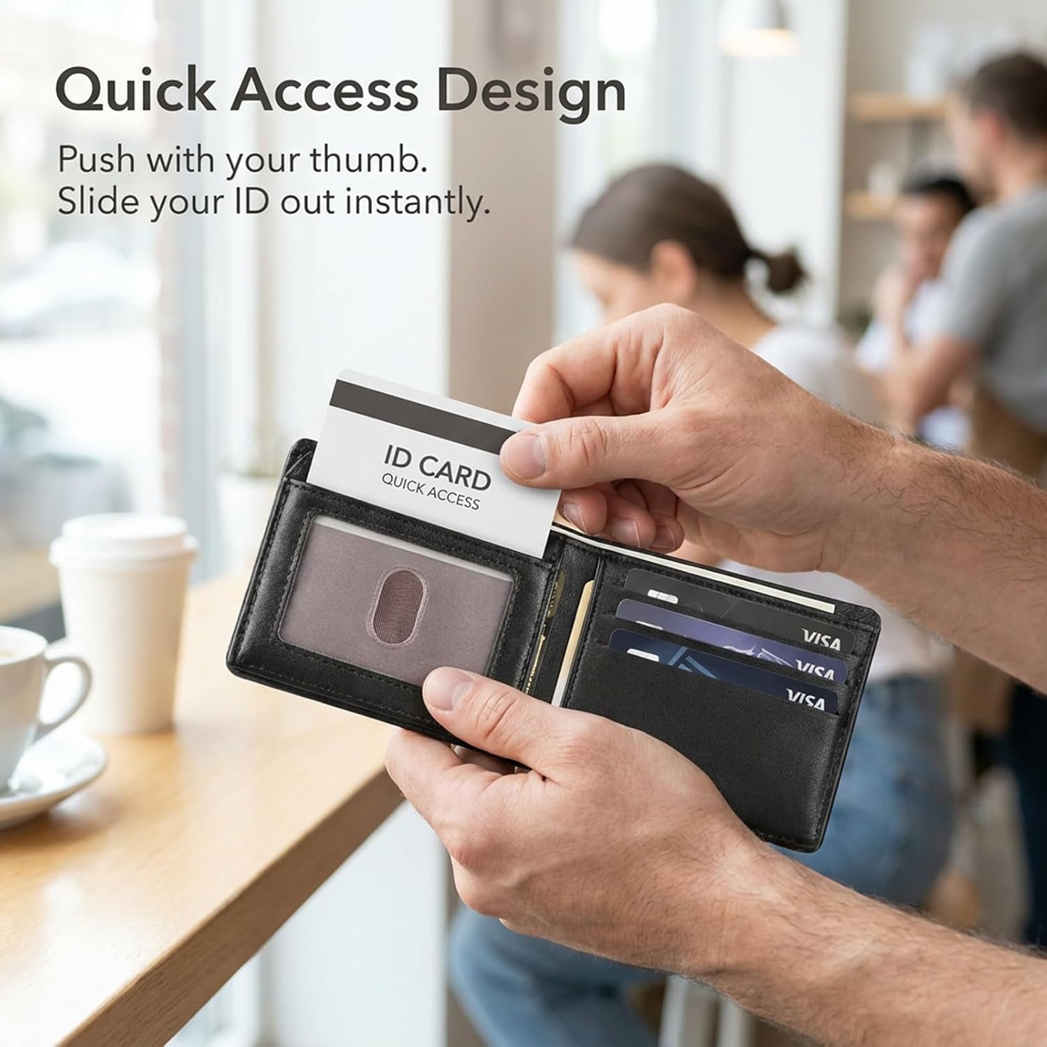 BILLETERA PARA HOMBRE GNDR BIFOLD NEGRA CON BLOQUEO RFID Y DISEÑO SLIM - 4