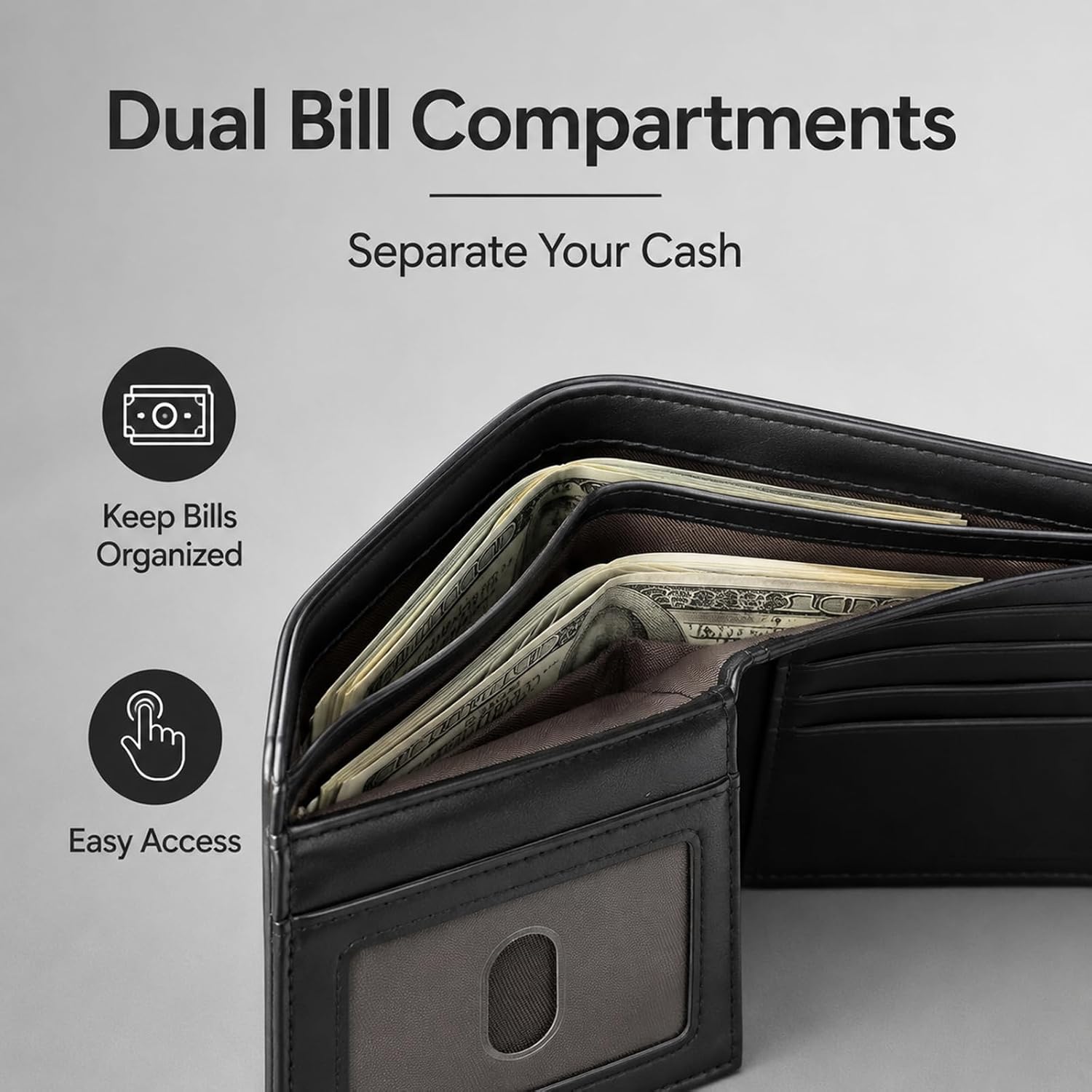 BILLETERA PARA HOMBRE GNDR BIFOLD NEGRA CON BLOQUEO RFID Y DISEÑO SLIM - 5