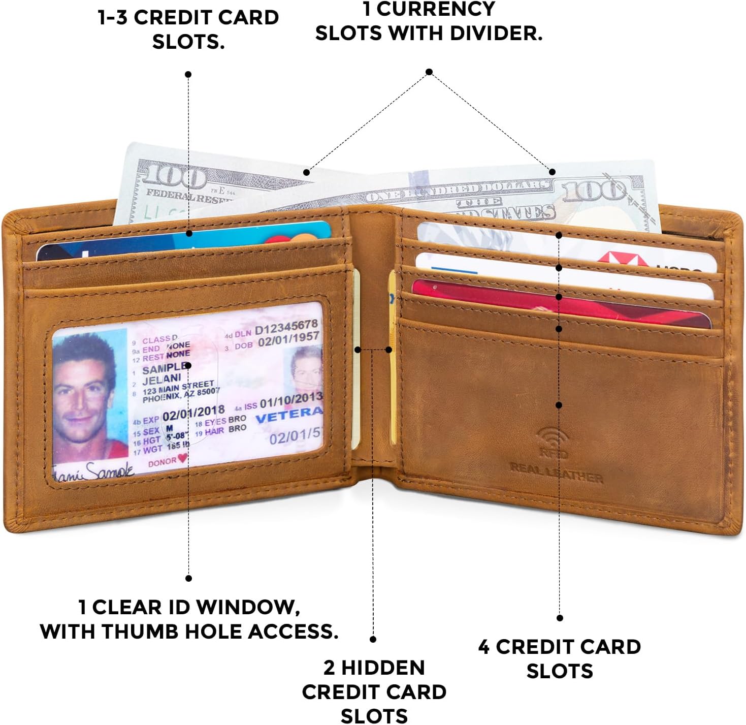 BILLETERA PARA HOMBRE RUNBOX SLIM BIFOLD DE CUERO CON BLOQUEO RFID - 4