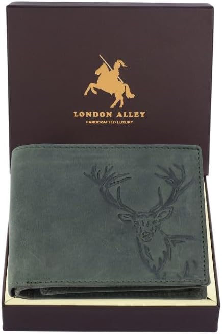BILLETERA PARA HOMBRE LONDON ALLEY ELK VERDE VINTAGE DE CUERO - 1