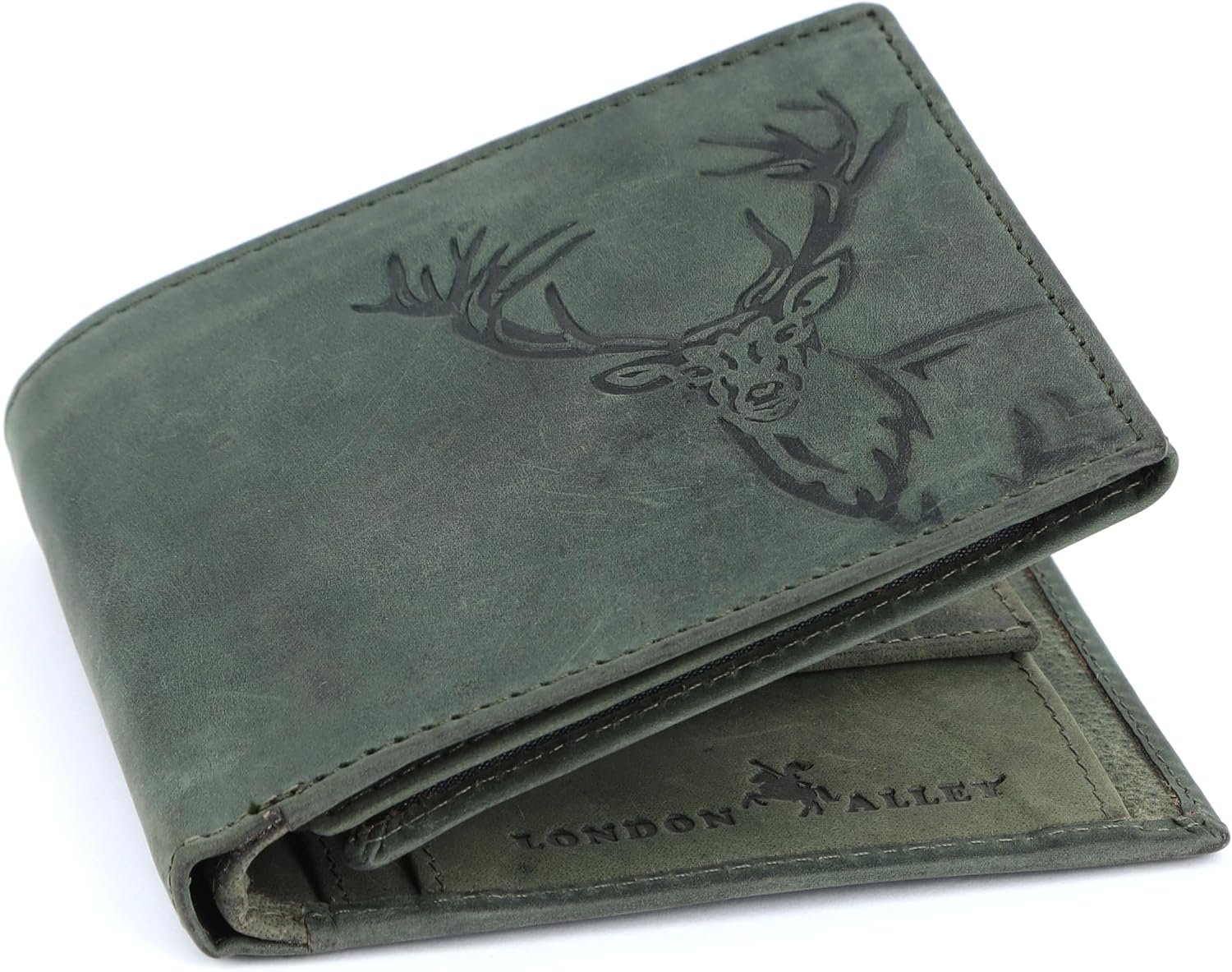 BILLETERA PARA HOMBRE LONDON ALLEY ELK VERDE VINTAGE DE CUERO - 2
