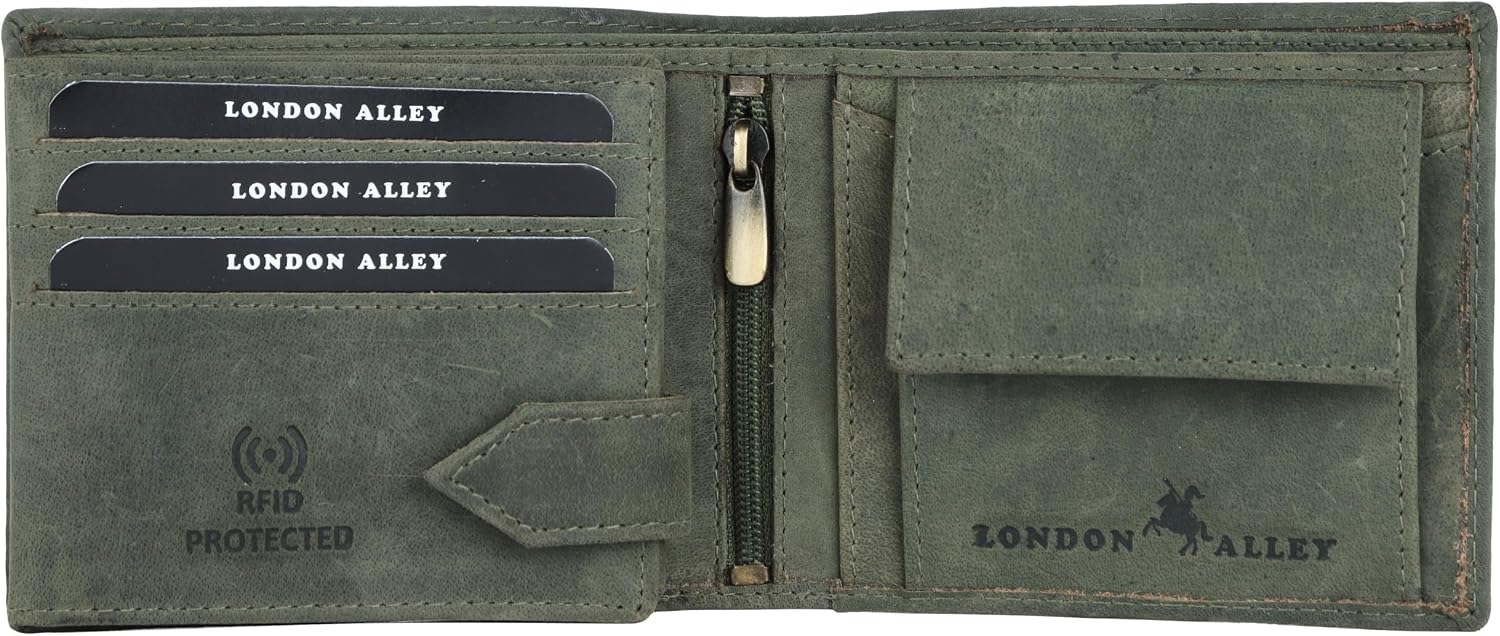 BILLETERA PARA HOMBRE LONDON ALLEY ELK VERDE VINTAGE DE CUERO - 3