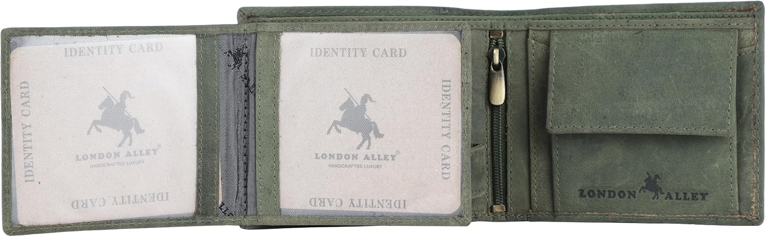 BILLETERA PARA HOMBRE LONDON ALLEY ELK VERDE VINTAGE DE CUERO - 4
