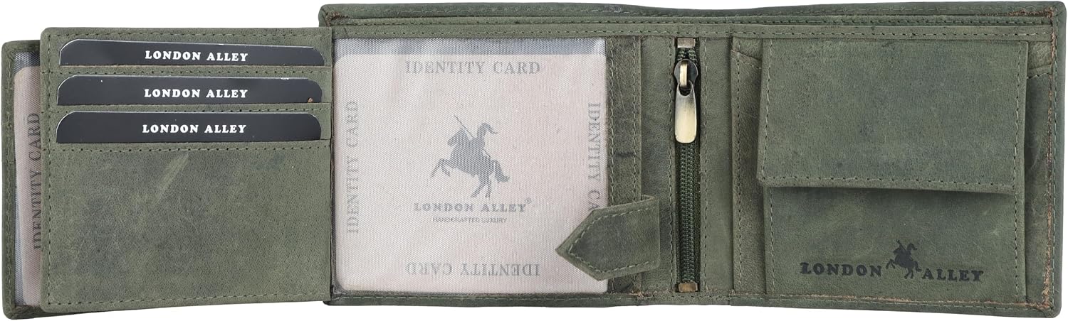 BILLETERA PARA HOMBRE LONDON ALLEY ELK VERDE VINTAGE DE CUERO - 5