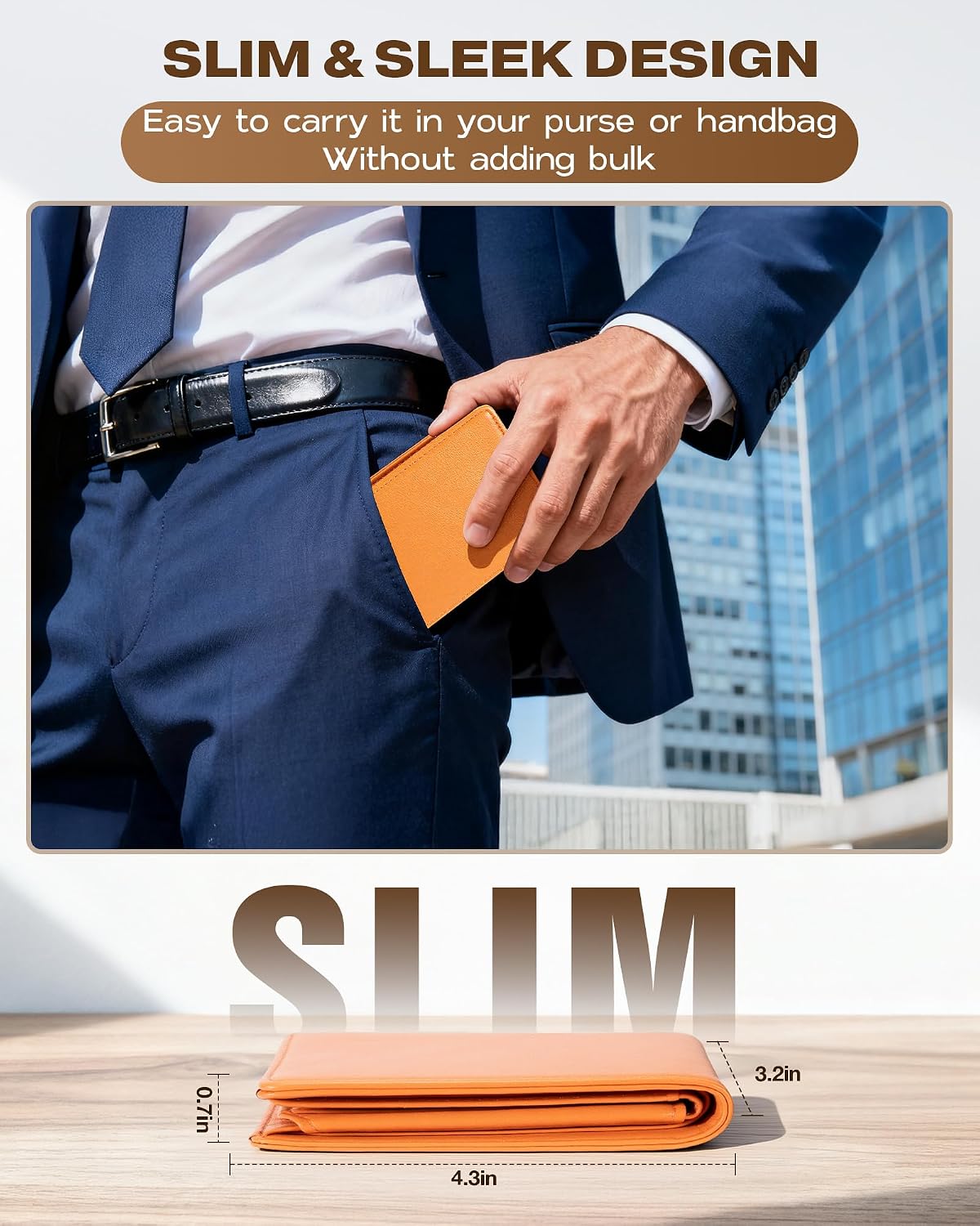 BILLETERA PARA HOMBRE GNDR BIFOLD NARANJA CON BLOQUEO RFID Y DISEÑO SLIM - 3