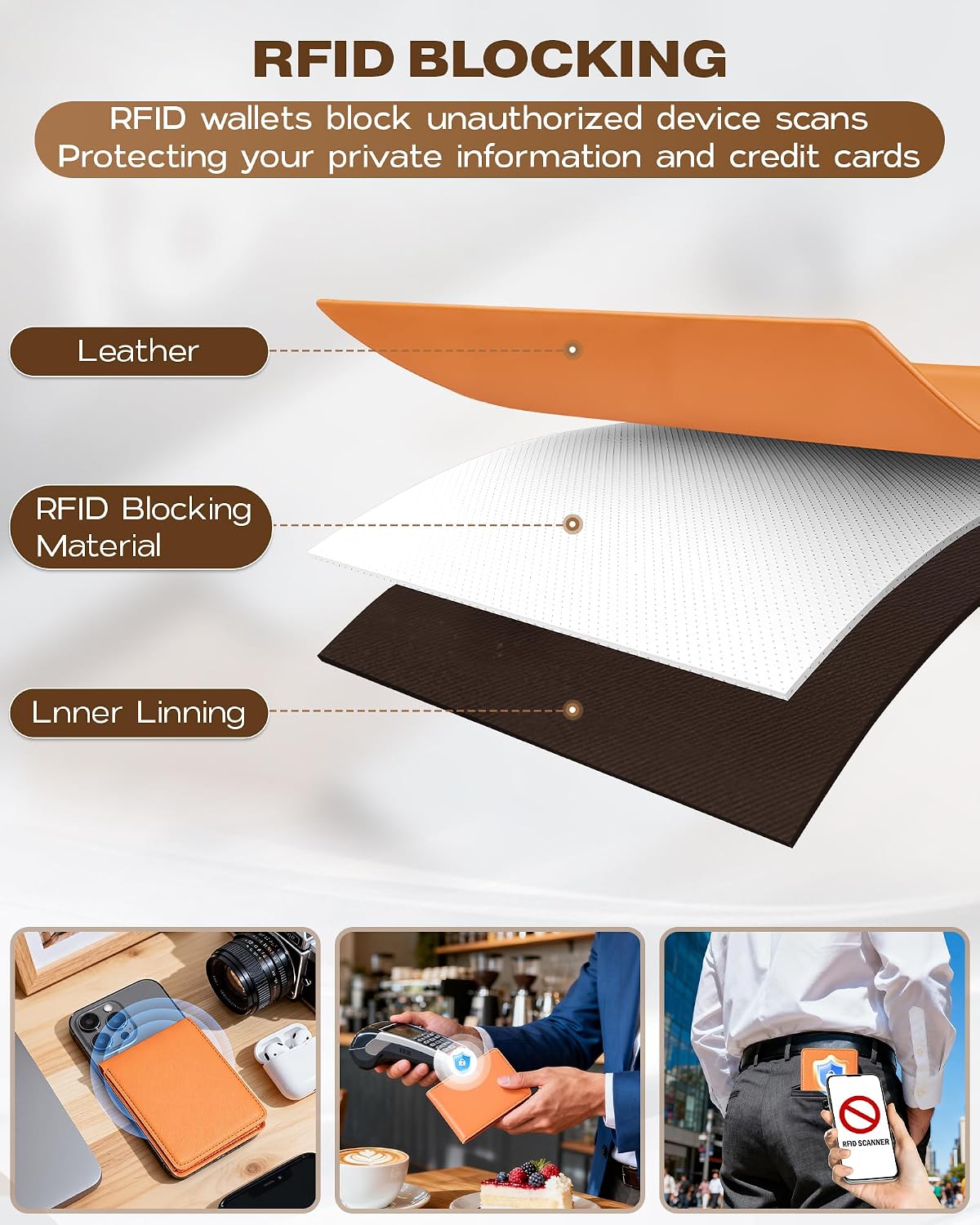 BILLETERA PARA HOMBRE GNDR BIFOLD NARANJA CON BLOQUEO RFID Y DISEÑO SLIM - 4