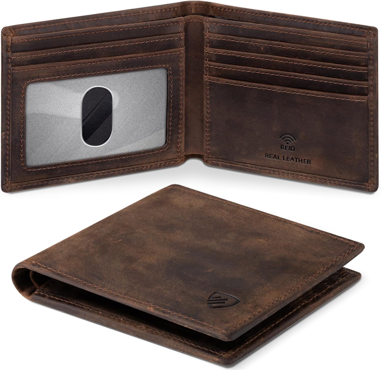 BILLETERA PARA HOMBRE RUNBOX SLIM BIFOLD DE CUERO GENUINO CON BLOQUEO RFID - 1