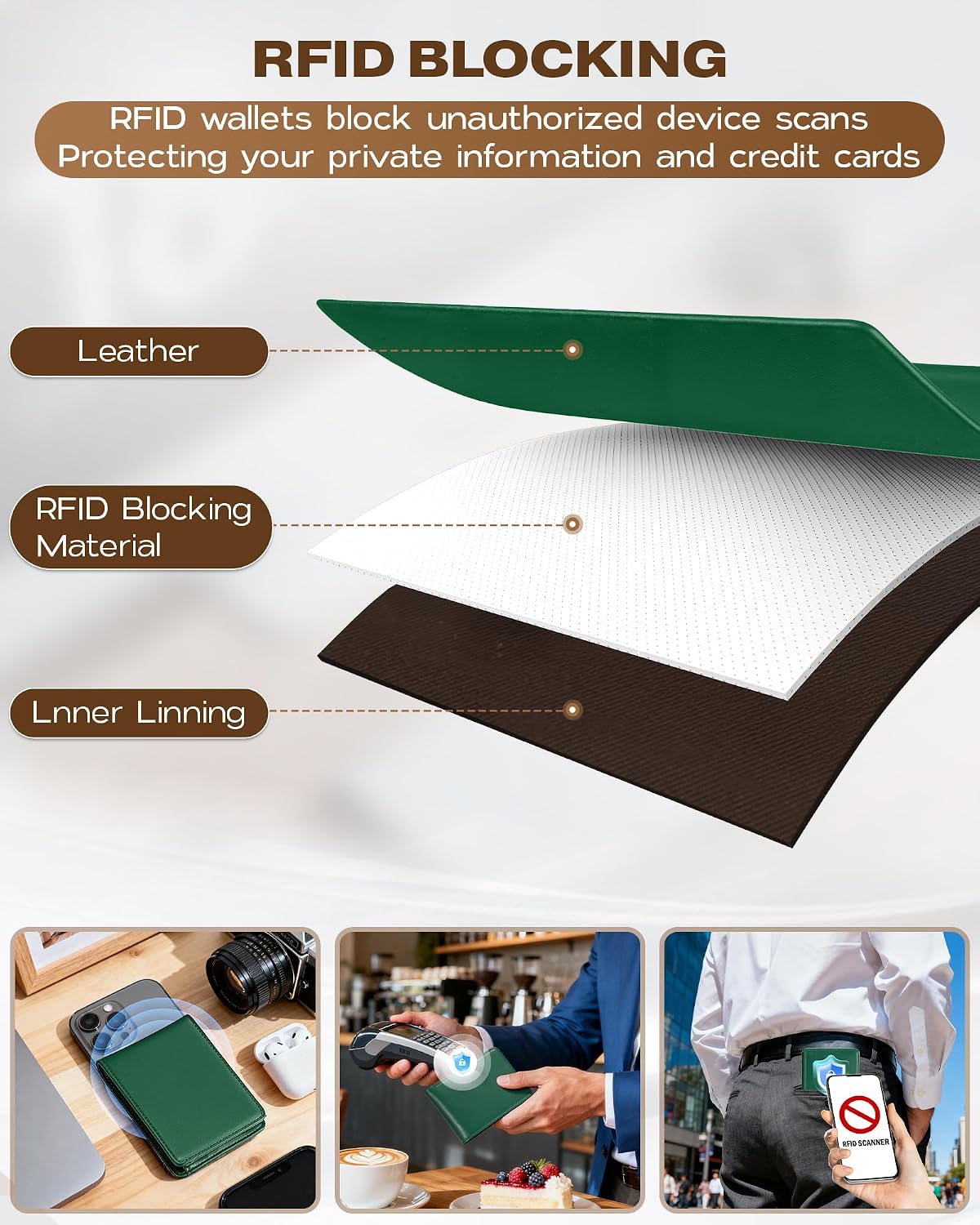 BILLETERA PARA HOMBRE GNDR BIFOLD VERDE ACEITUNA CON BLOQUEO RFID Y DISEÑO SLIM - 4
