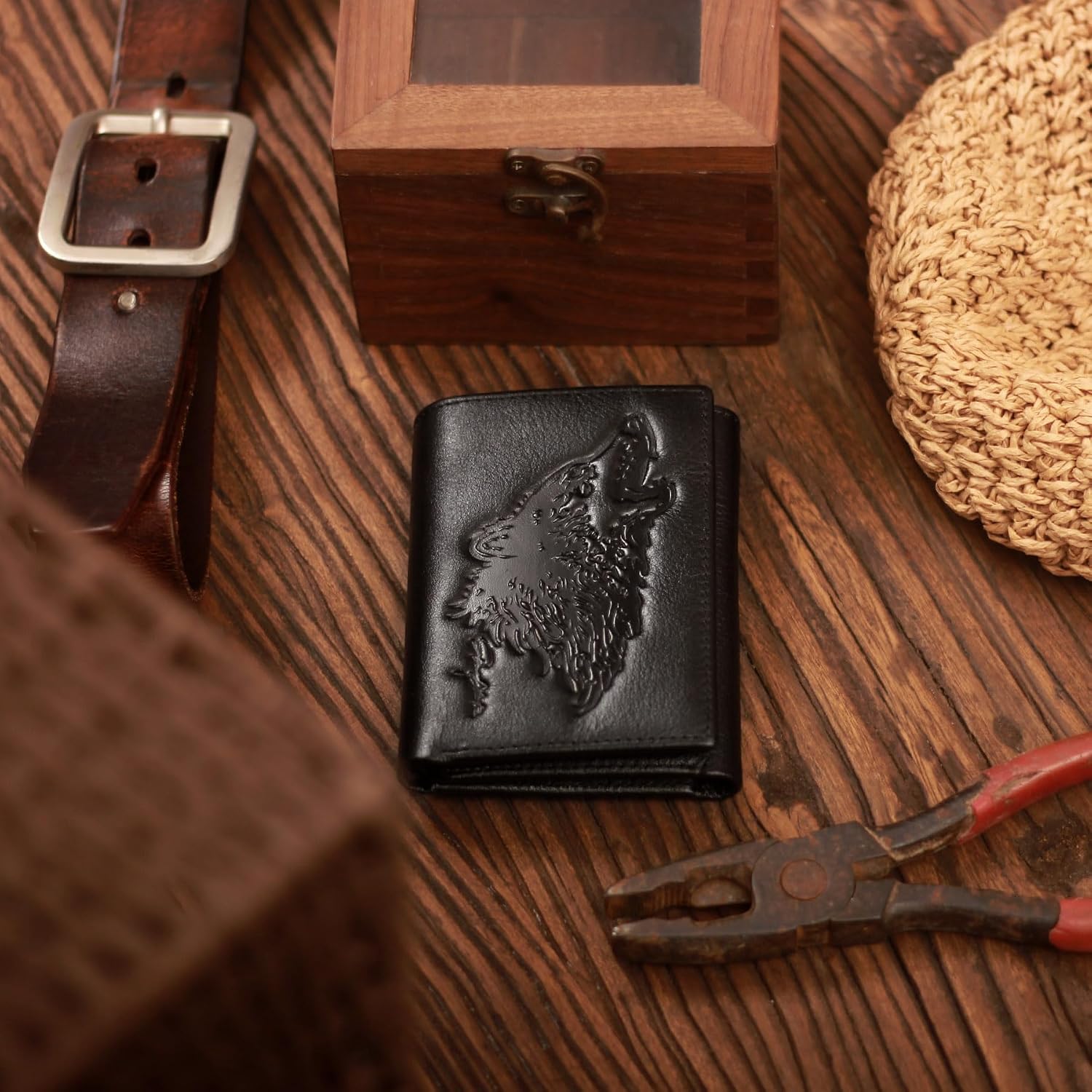BILLETERA TRIFOLD PARA HOMBRE SKNEEPHATE CUERO CON BLOQUEO RFID NEGRA - 2