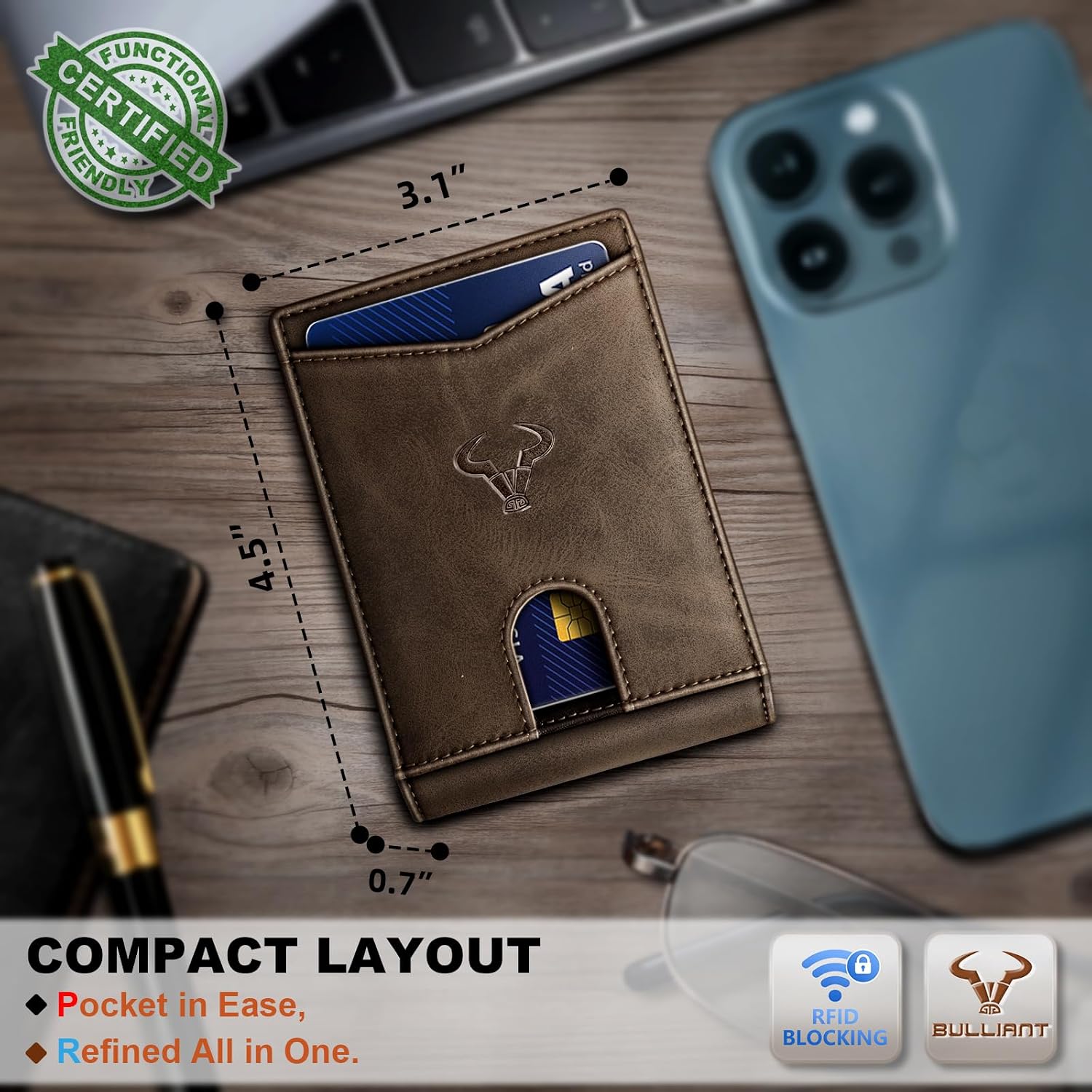 BILLETERA PARA HOMBRE BULLIANT SLIM DE CUERO PARA 11 TARJETAS - 3