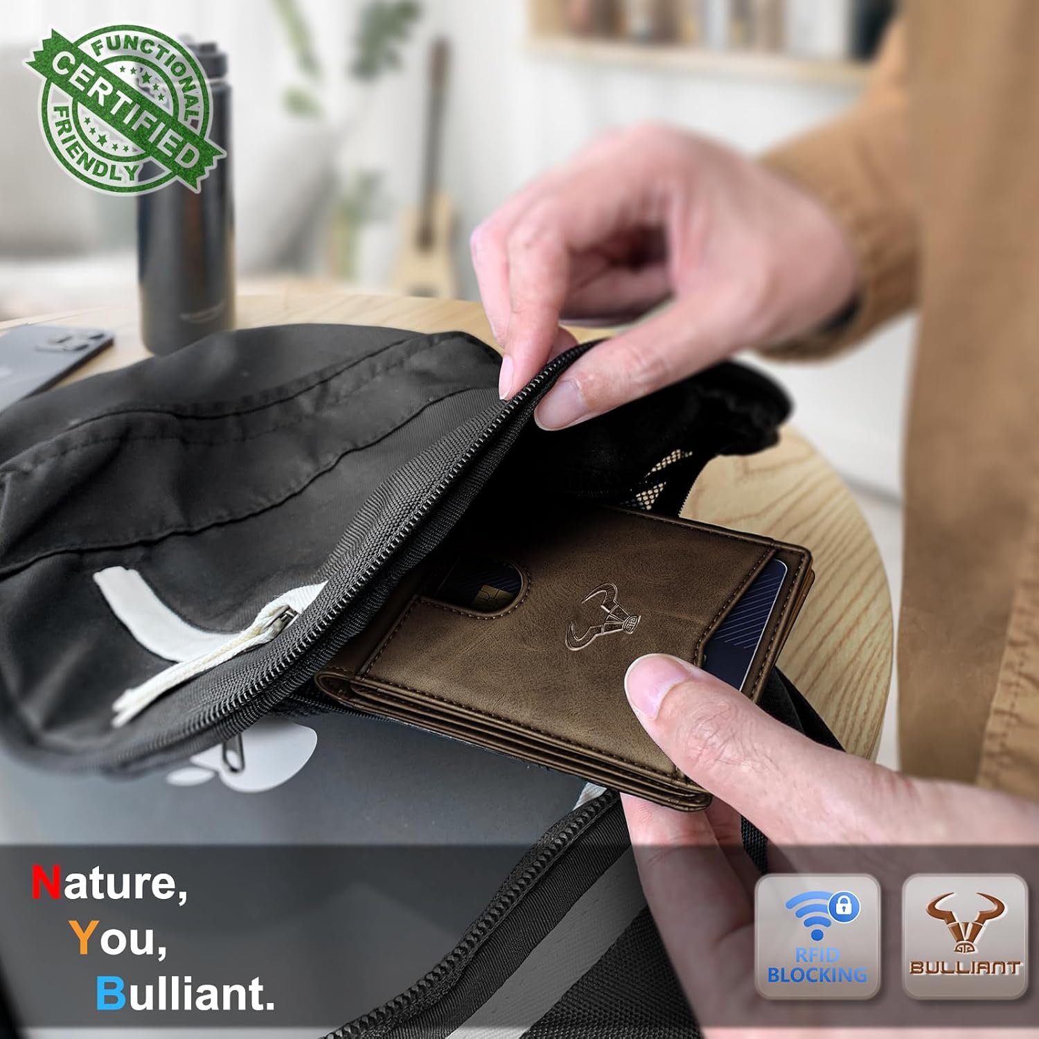 BILLETERA PARA HOMBRE BULLIANT SLIM DE CUERO PARA 11 TARJETAS - 5