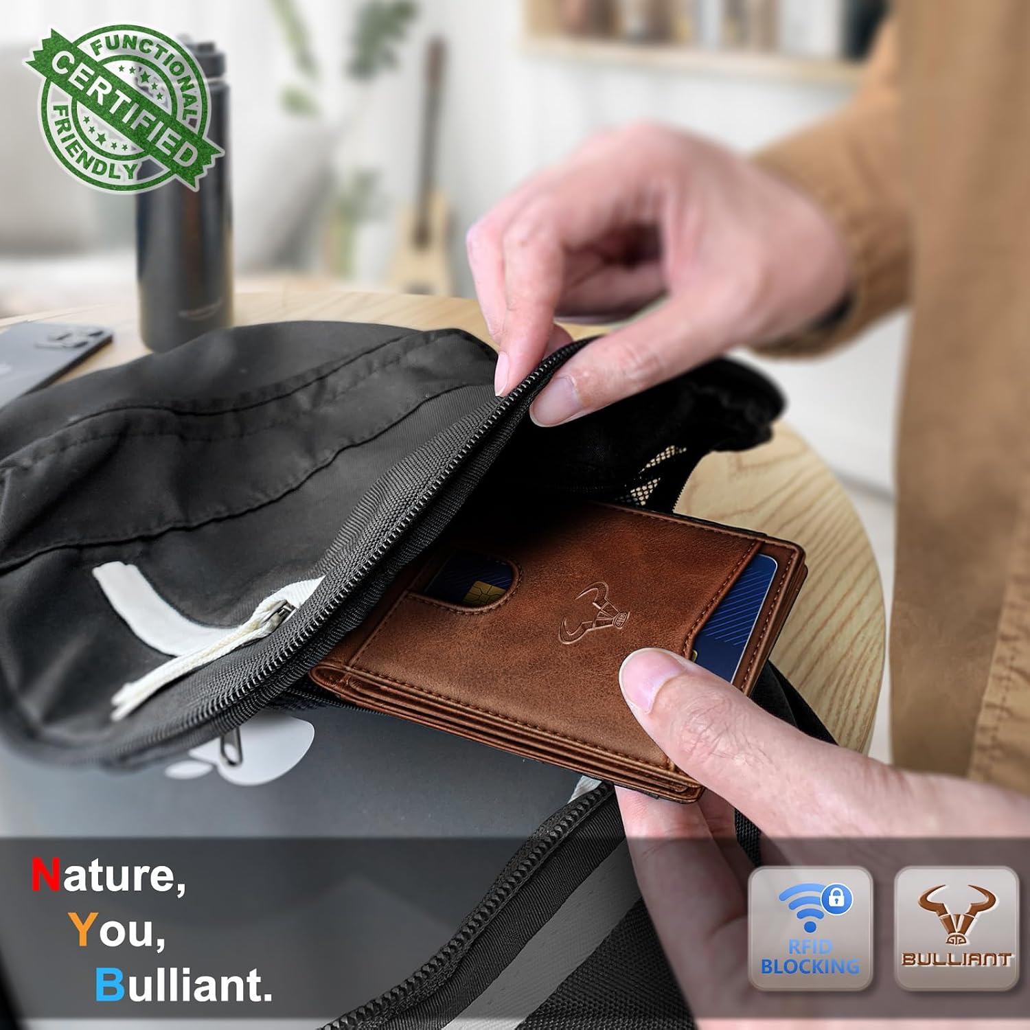 BILLETERA PARA HOMBRE BULLIANT SLIM DE CUERO CON CLIP PARA DINERO Y CIERRE MAGNÉTICO - 5