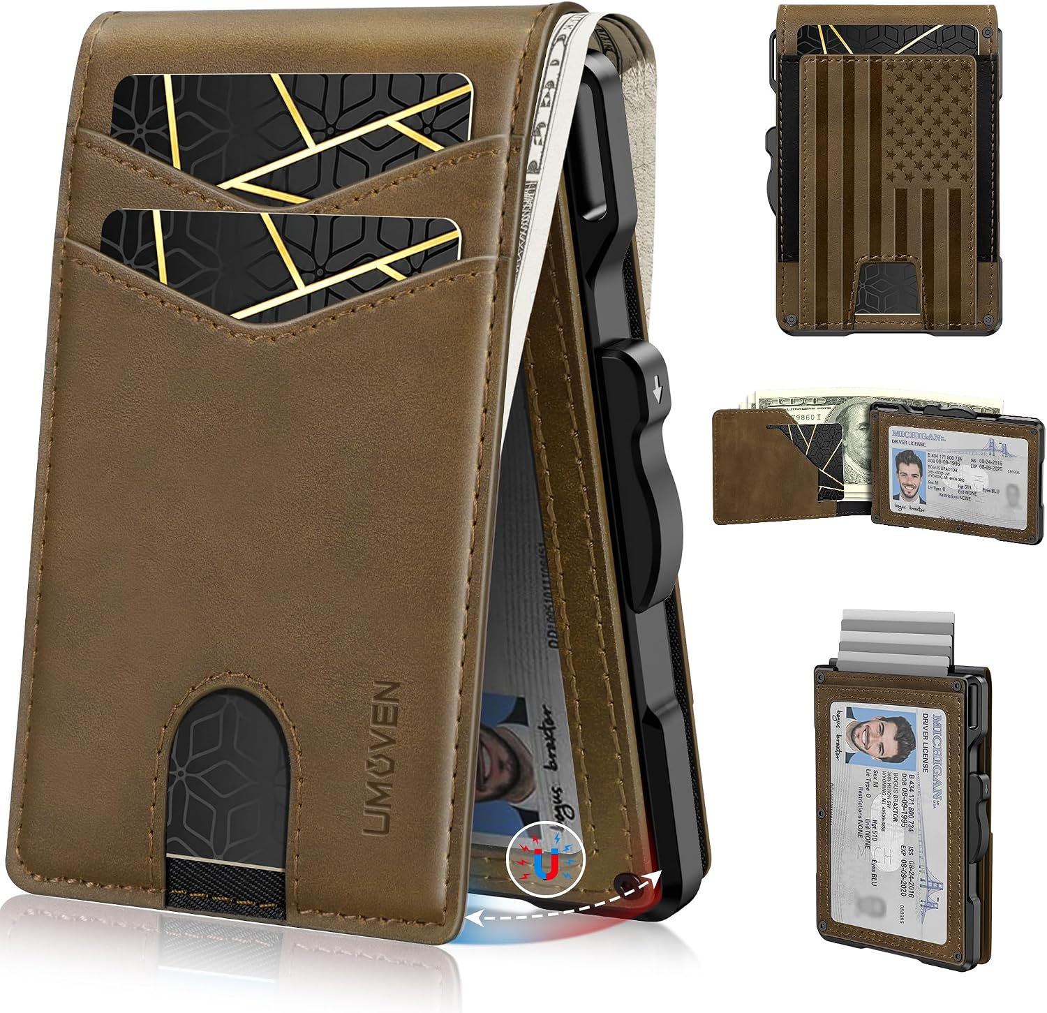 BILLETERA PARA HOMBRE UMOVEN MINIMALISTA CON BLOQUEO RFID Y PORTA TARJETAS DE CUERO SLIM - 1