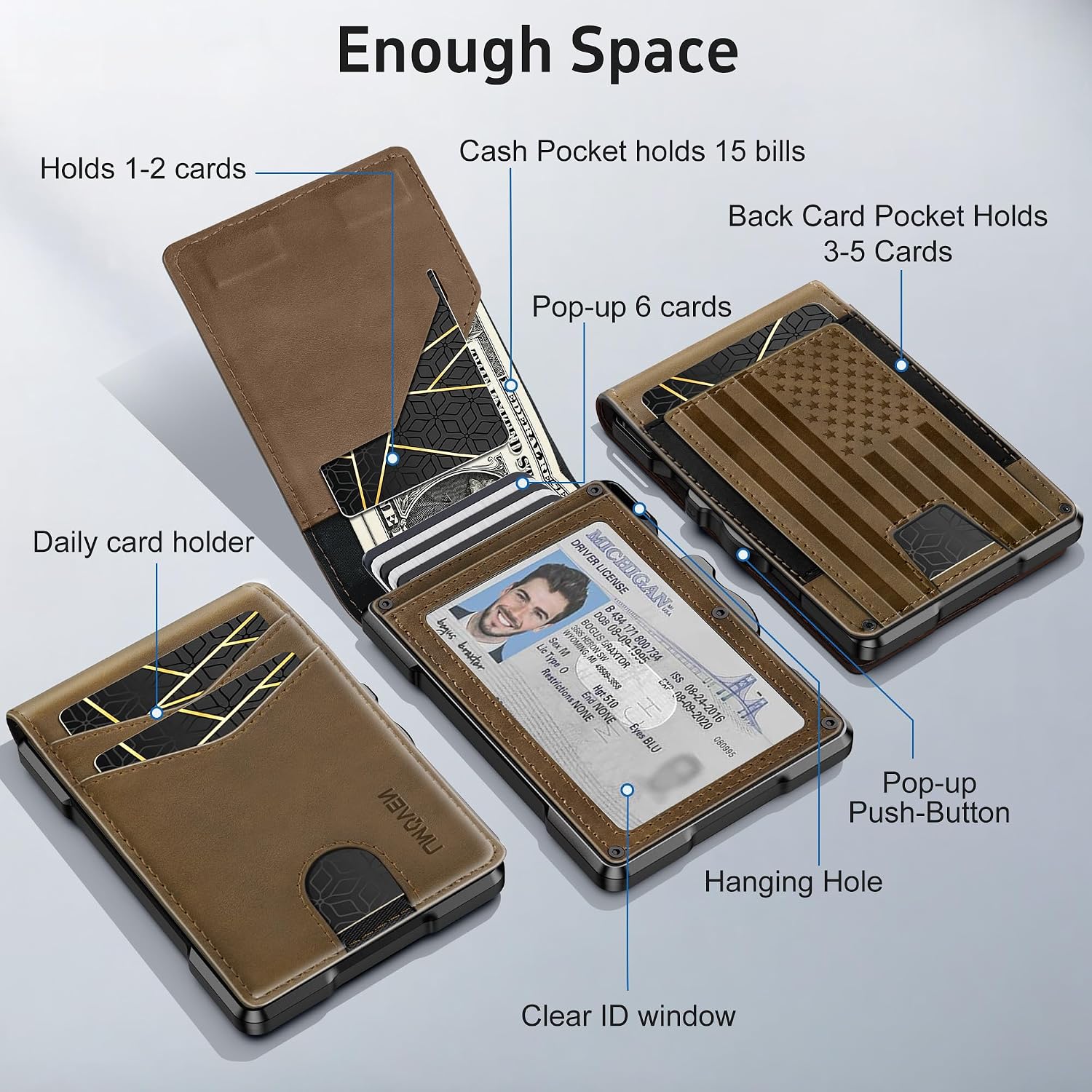 BILLETERA PARA HOMBRE UMOVEN MINIMALISTA CON BLOQUEO RFID Y PORTA TARJETAS DE CUERO SLIM - 2