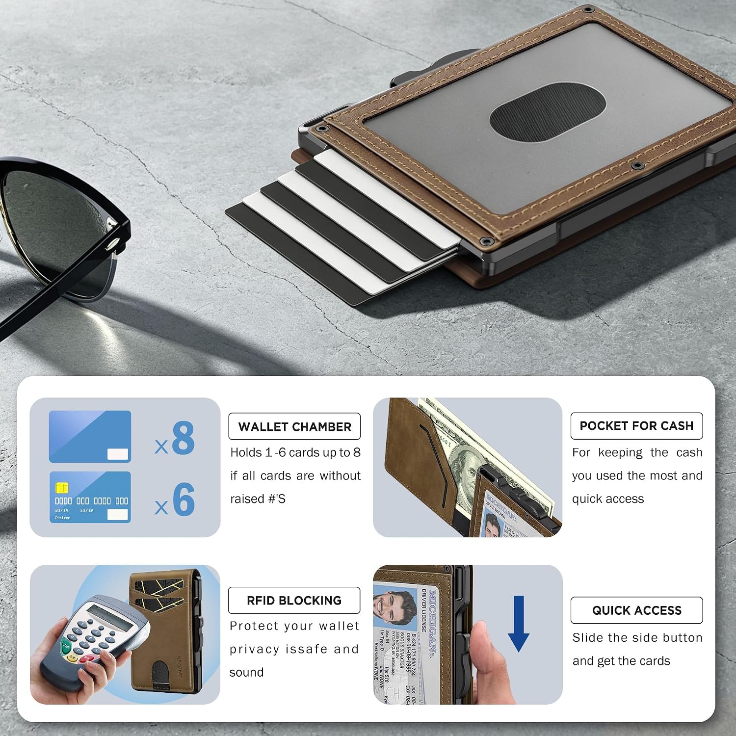 BILLETERA PARA HOMBRE UMOVEN MINIMALISTA CON BLOQUEO RFID Y PORTA TARJETAS DE CUERO SLIM - 4