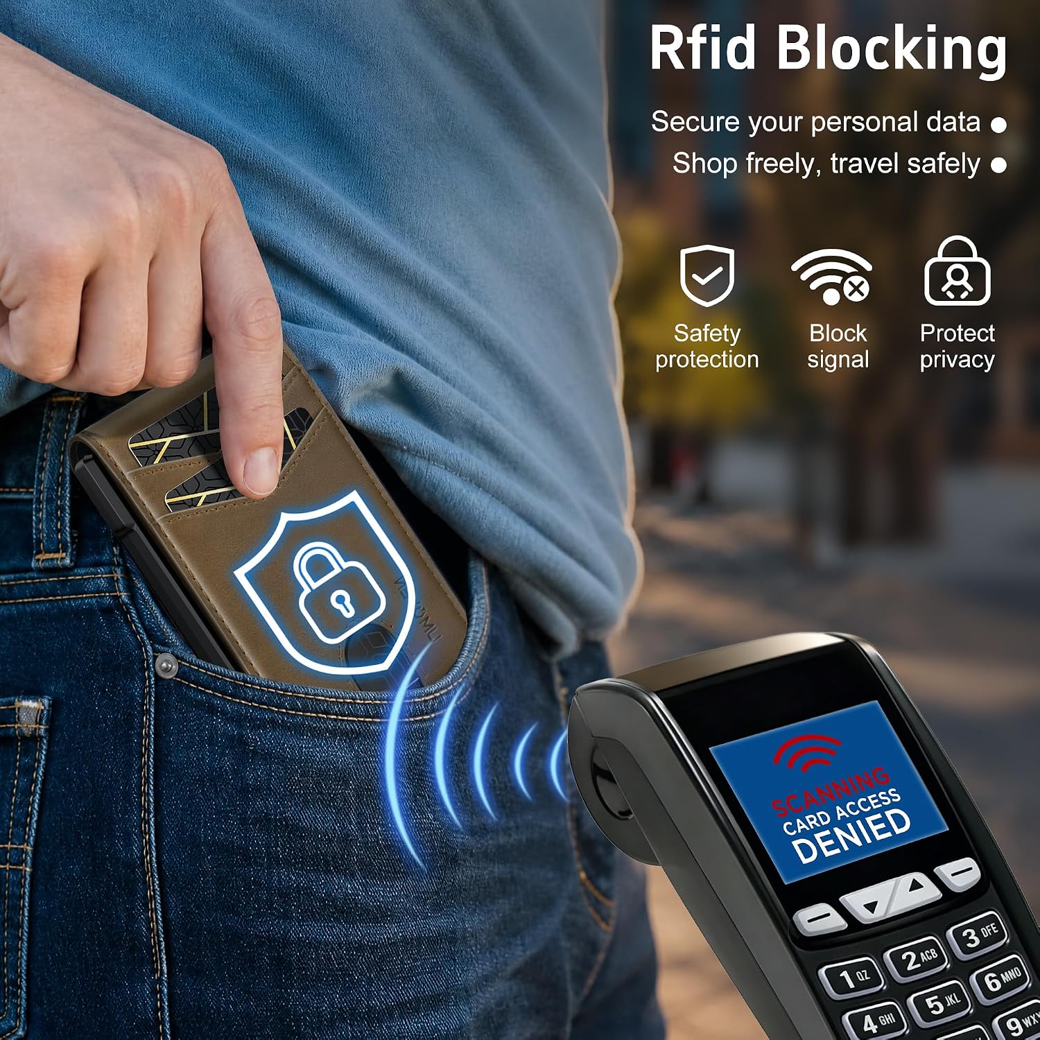 BILLETERA PARA HOMBRE UMOVEN MINIMALISTA CON BLOQUEO RFID Y PORTA TARJETAS DE CUERO SLIM - 5