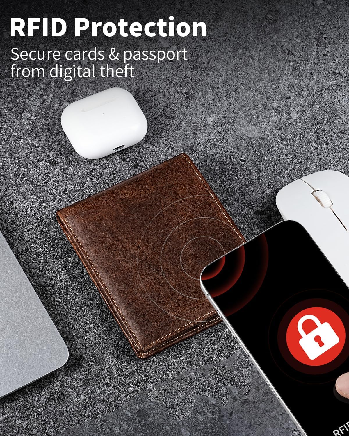 BILLETERA DE CUERO GENUINO PARA HOMBRE SEROVI BIFOLD CON BLOQUEO RFID 12 RANURAS PARA TARJETAS CAFÉ - 4