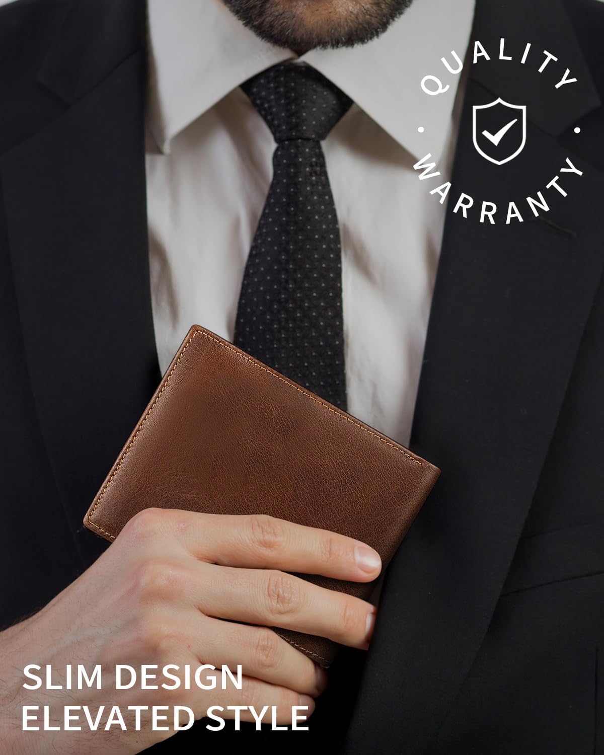 BILLETERA DE CUERO GENUINO PARA HOMBRE SEROVI BIFOLD CON BLOQUEO RFID 12 RANURAS PARA TARJETAS CAFÉ - 5