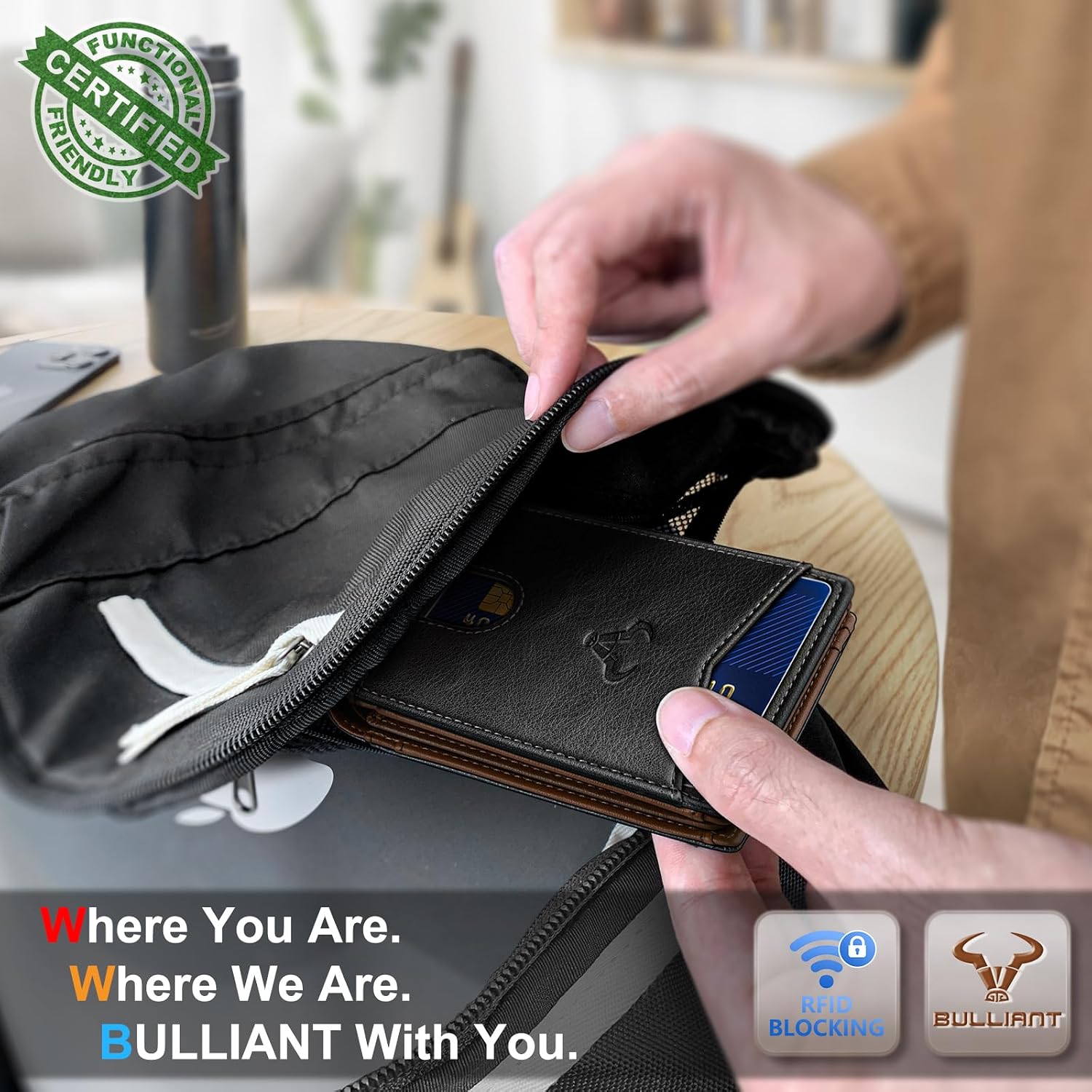 BILLETERA PARA HOMBRE BULLIANT SLIM DE CUERO PARA 11 TARJETAS - 5
