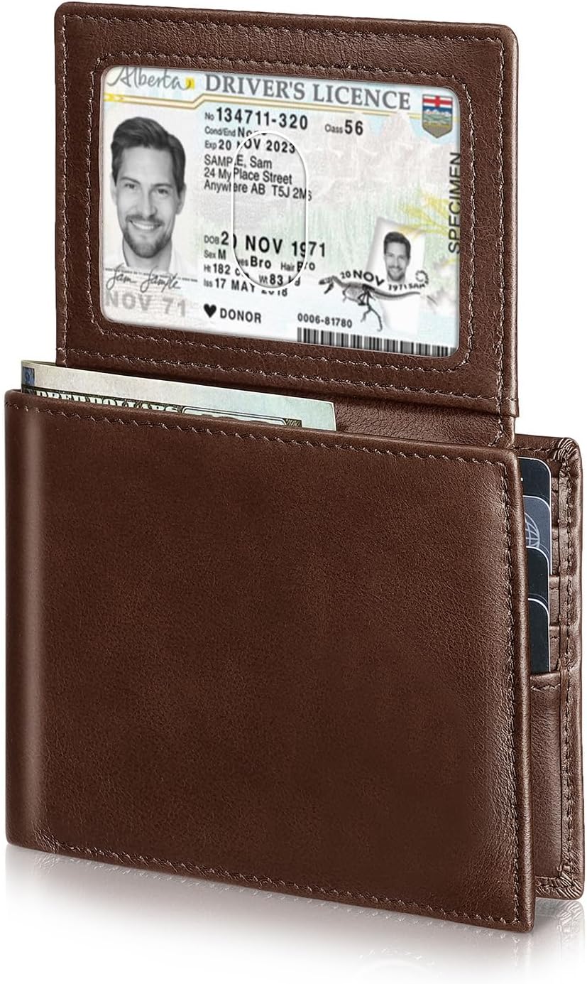 BILLETERA DE CUERO PARA HOMBRE SEROVI BIFOLD CON BLOQUEO RFID Y 12 RANURAS PARA TARJETAS MARRÓN - 1