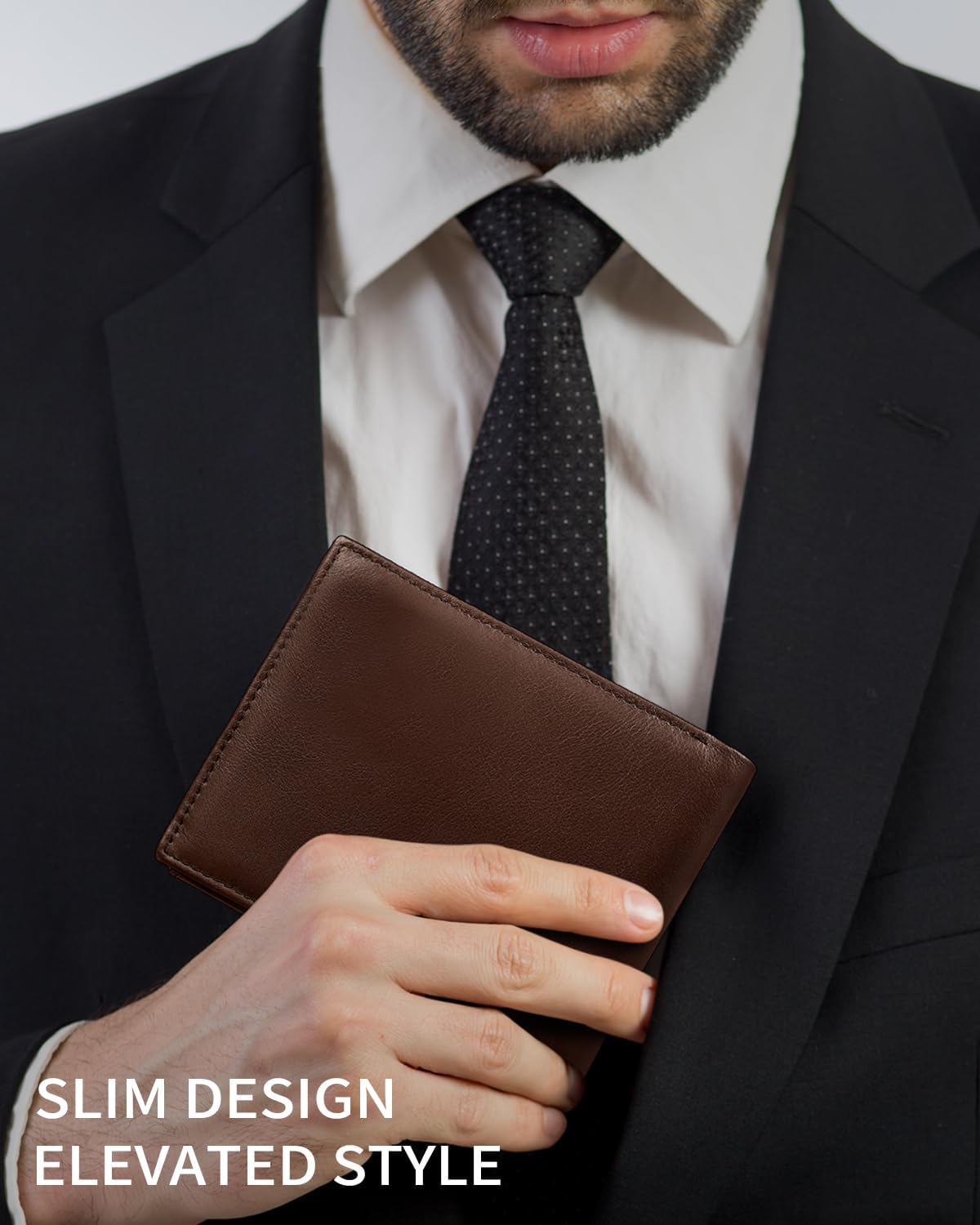 BILLETERA DE CUERO PARA HOMBRE SEROVI BIFOLD CON BLOQUEO RFID Y 12 RANURAS PARA TARJETAS MARRÓN - 4