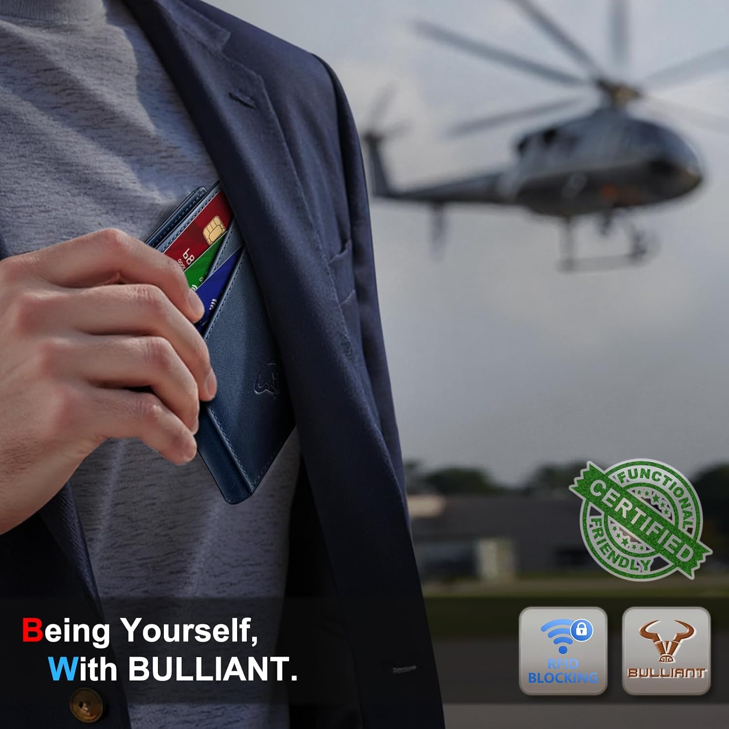 BILLETERA PARA HOMBRE BULLIANT SLIM DE CUERO CON CIERRE MAGNÉTICO Y BLOQUEO RFID PARA 11 TARJETAS - 2