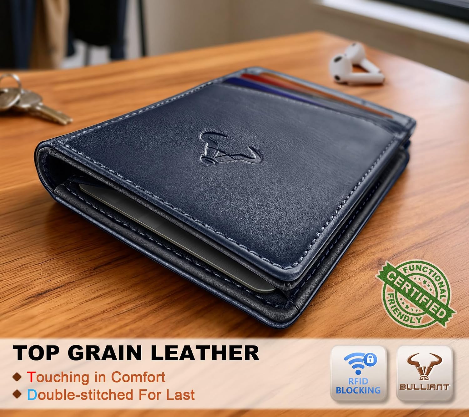 BILLETERA PARA HOMBRE BULLIANT SLIM DE CUERO CON CIERRE MAGNÉTICO Y BLOQUEO RFID PARA 11 TARJETAS - 4