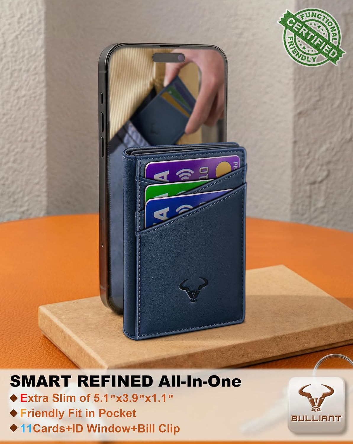BILLETERA PARA HOMBRE BULLIANT SLIM DE CUERO CON CIERRE MAGNÉTICO Y BLOQUEO RFID PARA 11 TARJETAS - 5