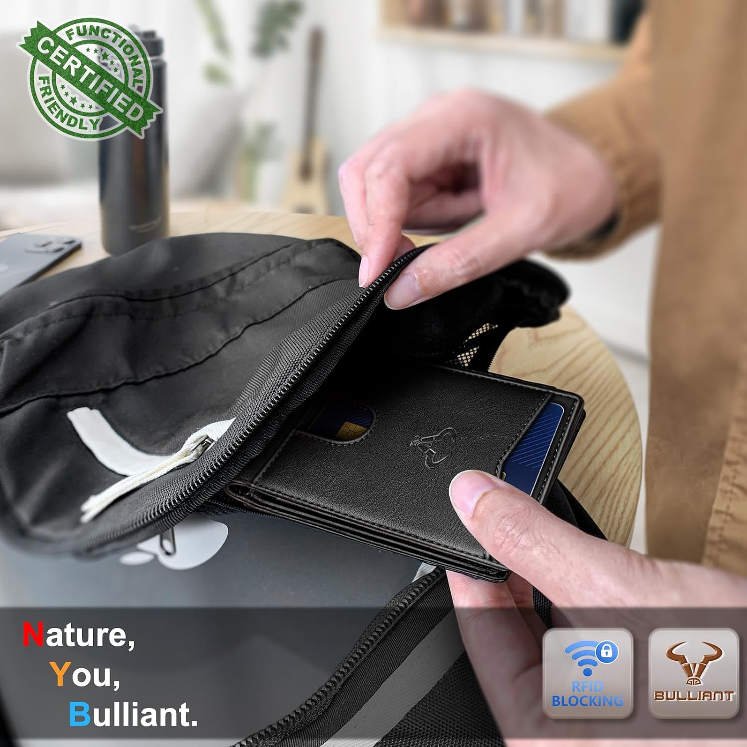 BILLETERA PARA HOMBRE BULLIANT SLIM DE CUERO CON CLIP PARA DINERO Y CIERRE MAGNÉTICO - 5