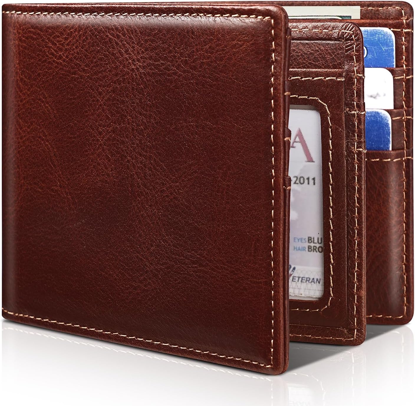 BILLETERA PARA HOMBRE ARTPAXY BIFOLD DE CUERO GENUINO CON BLOQUEO RFID 13 TARJETEROS 1 VENTANA ID 2 COMPARTIMENTOS PARA BILLETES - 1