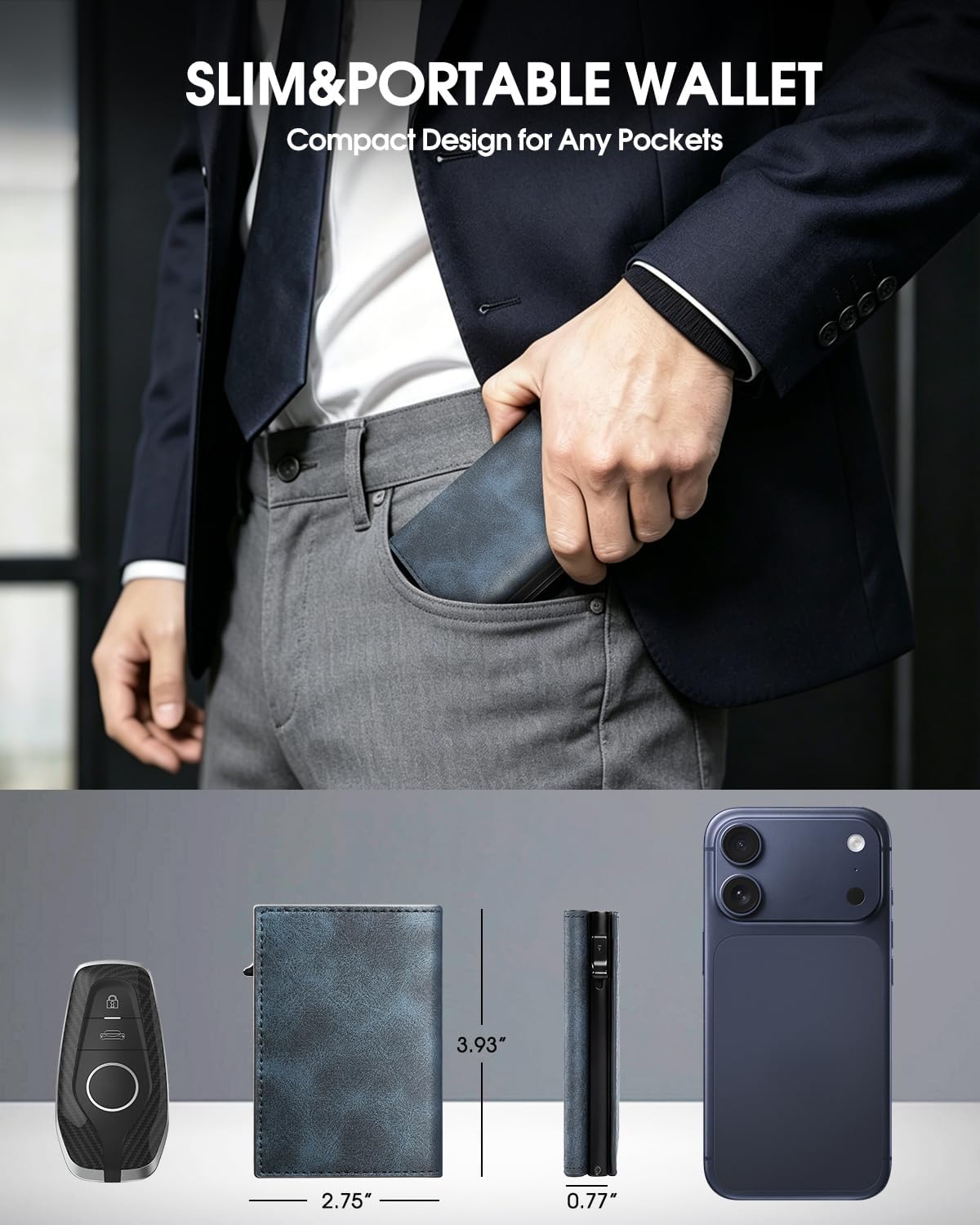 BILLETERA PARA HOMBRE GAOCHALE SLIM CON BLOQUEO RFID Y PORTATARJETAS POP UP - 5