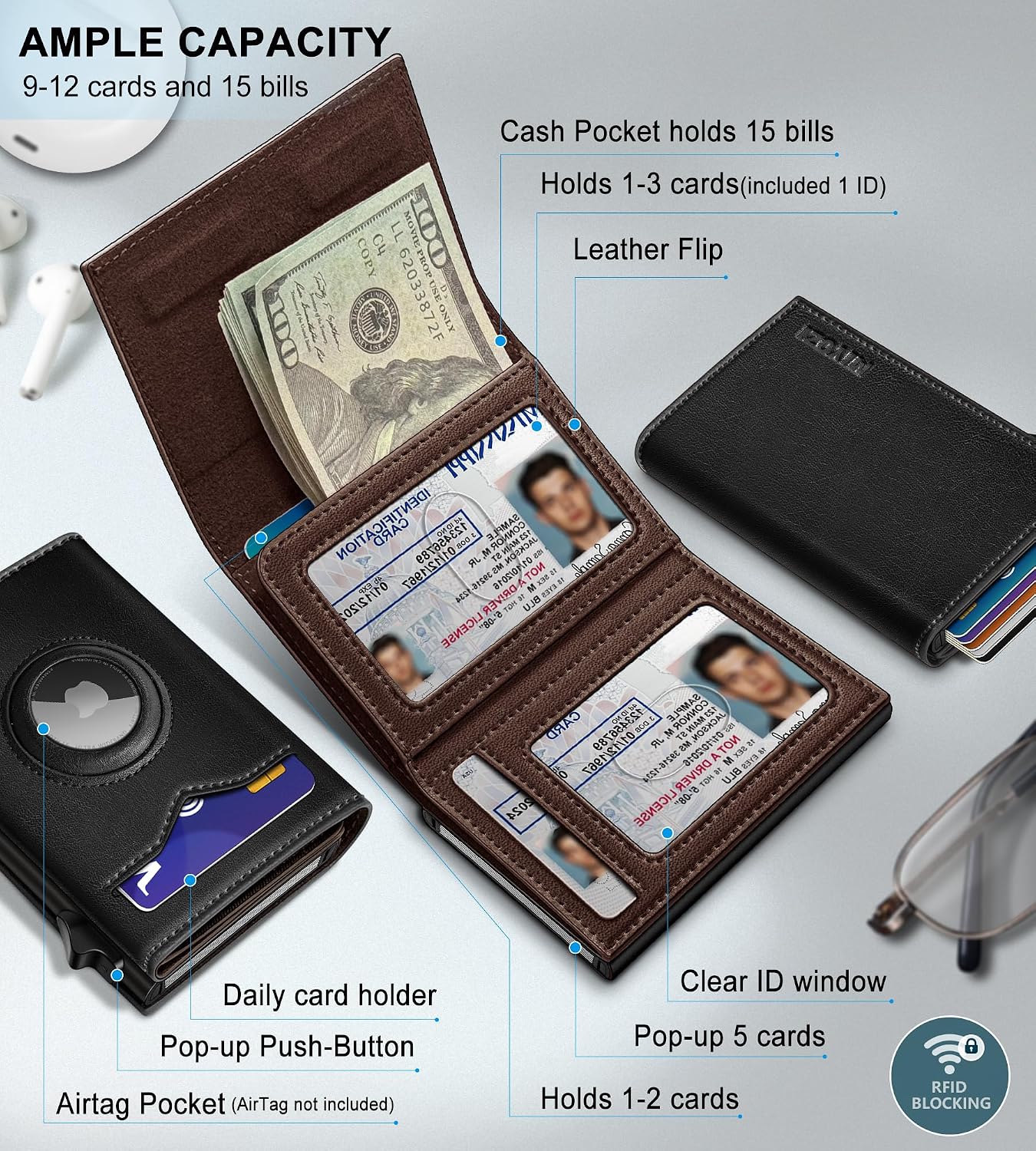 BILLETERA PARA HOMBRE MIYOZI CON COMPARTIMENTO PARA AIRTAG Y CIERRE MAGNÉTICO - 2
