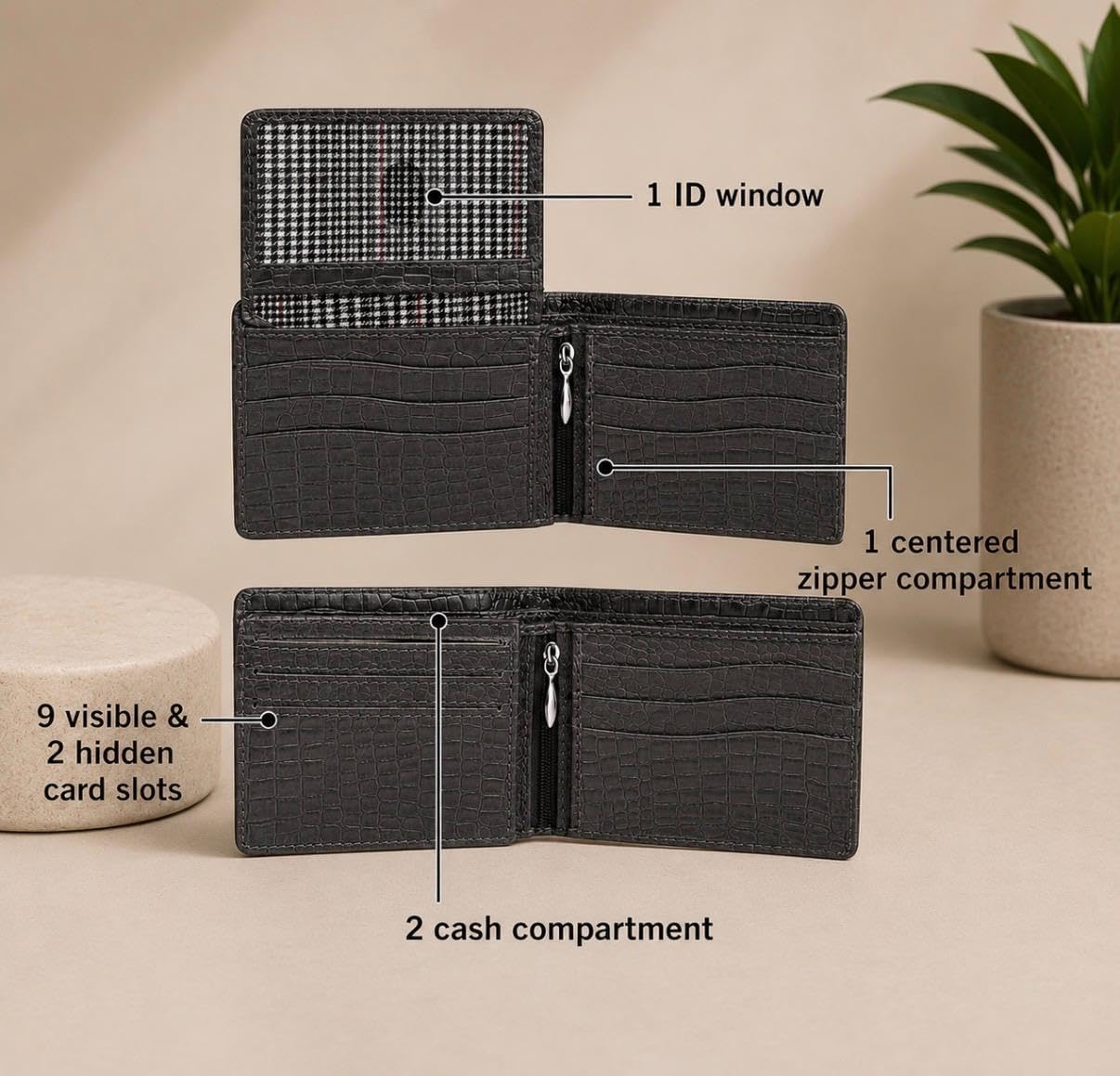 BILLETERA DE CUERO PARA HOMBRE BEAARIC CON BLOQUEO RFID, DISEÑO CLÁSICO MINIMALISTA, 9 RANURAS PARA TARJETAS, BOLSILLO PARA - 2
