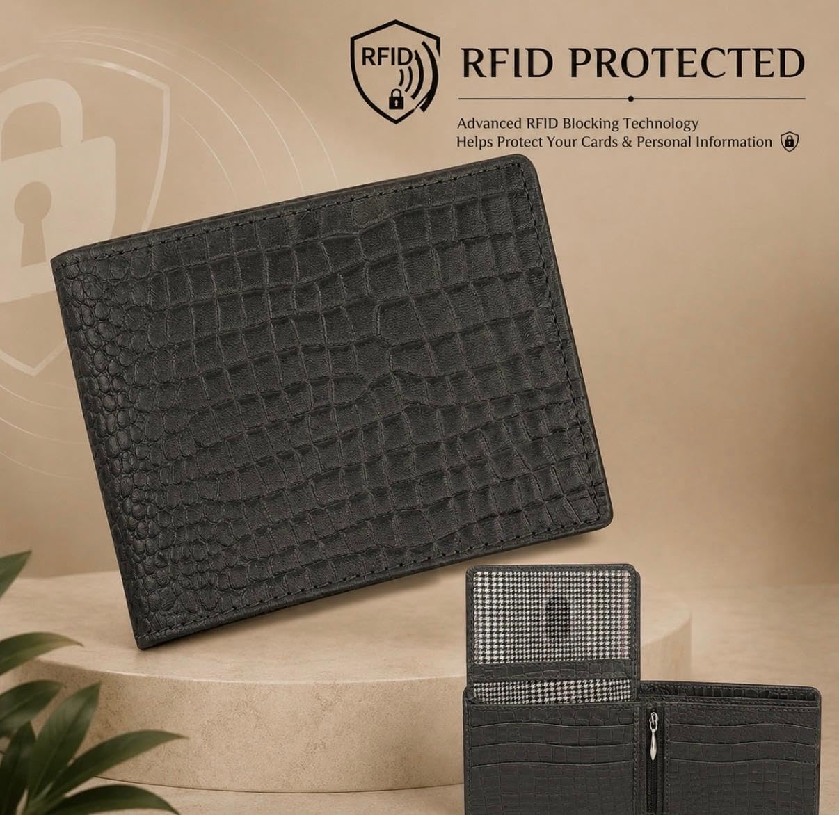 BILLETERA DE CUERO PARA HOMBRE BEAARIC CON BLOQUEO RFID, DISEÑO CLÁSICO MINIMALISTA, 9 RANURAS PARA TARJETAS, BOLSILLO PARA - 3