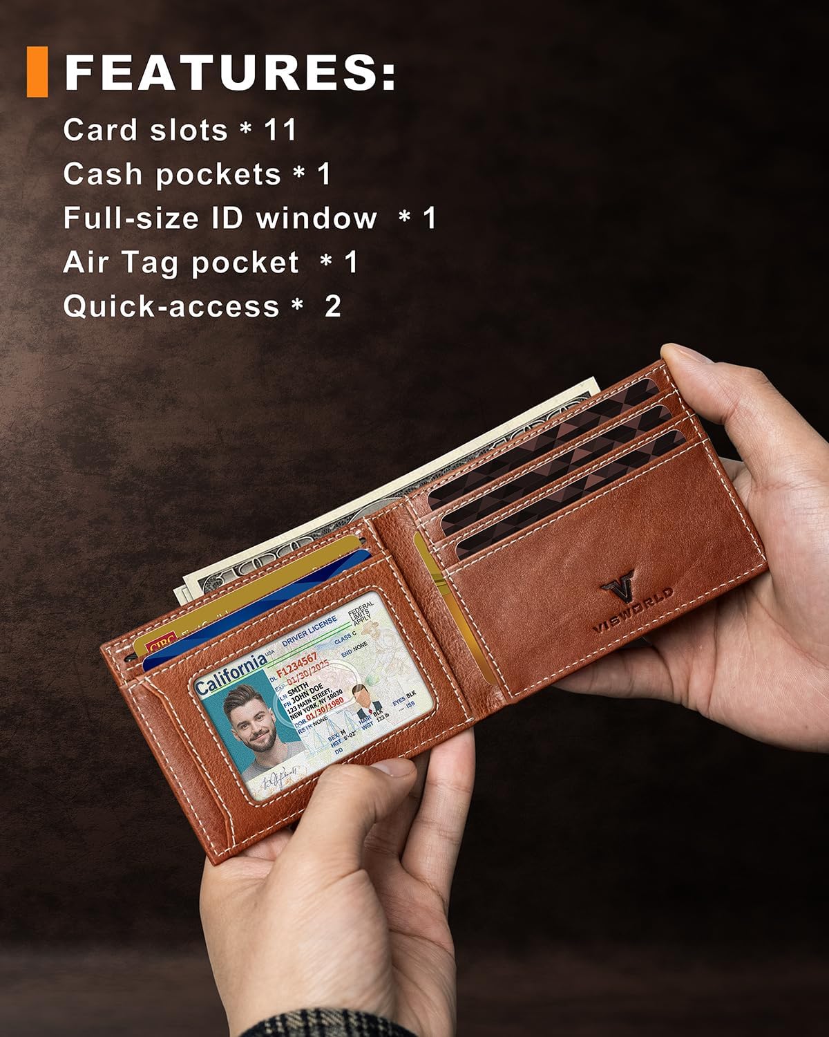 BILLETERA PARA HOMBRE VISWORLD DE CUERO FULL-GRAIN CON PORTA AIRTAG - 2