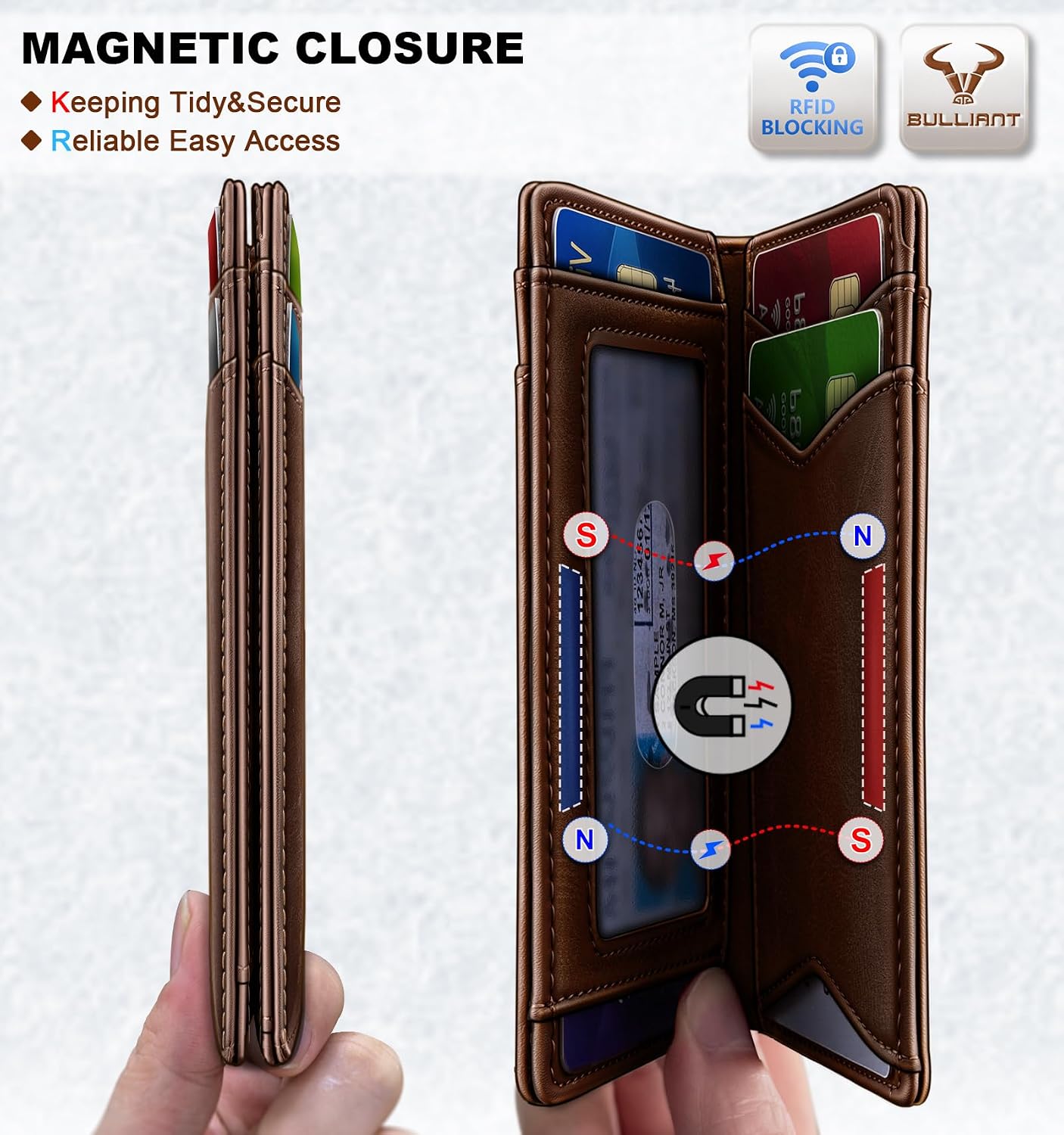 BILLETERA PARA HOMBRE BULLIANT SLIM DE CUERO CON CIERRE MAGNÉTICO Y BLOQUEO RFID PARA 11 TARJETAS - 3