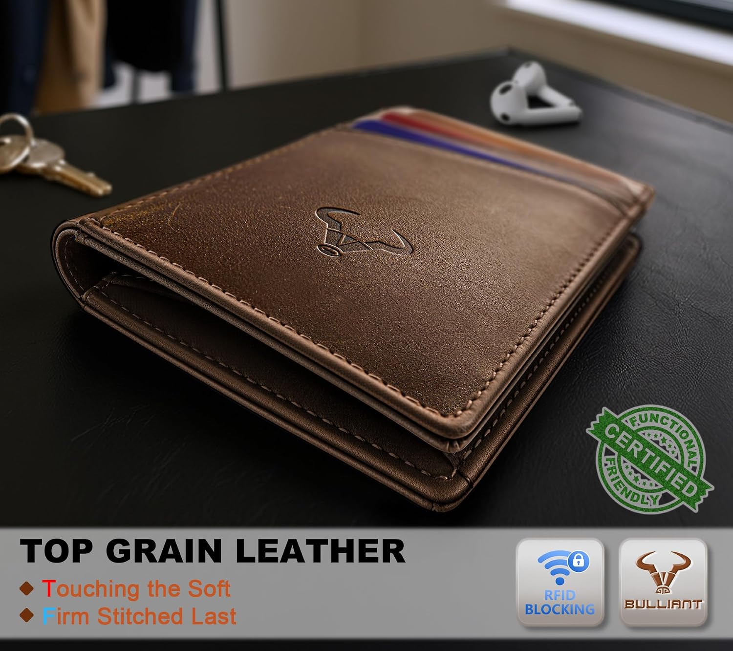 BILLETERA PARA HOMBRE BULLIANT SLIM DE CUERO CON CIERRE MAGNÉTICO Y BLOQUEO RFID PARA 11 TARJETAS - 5