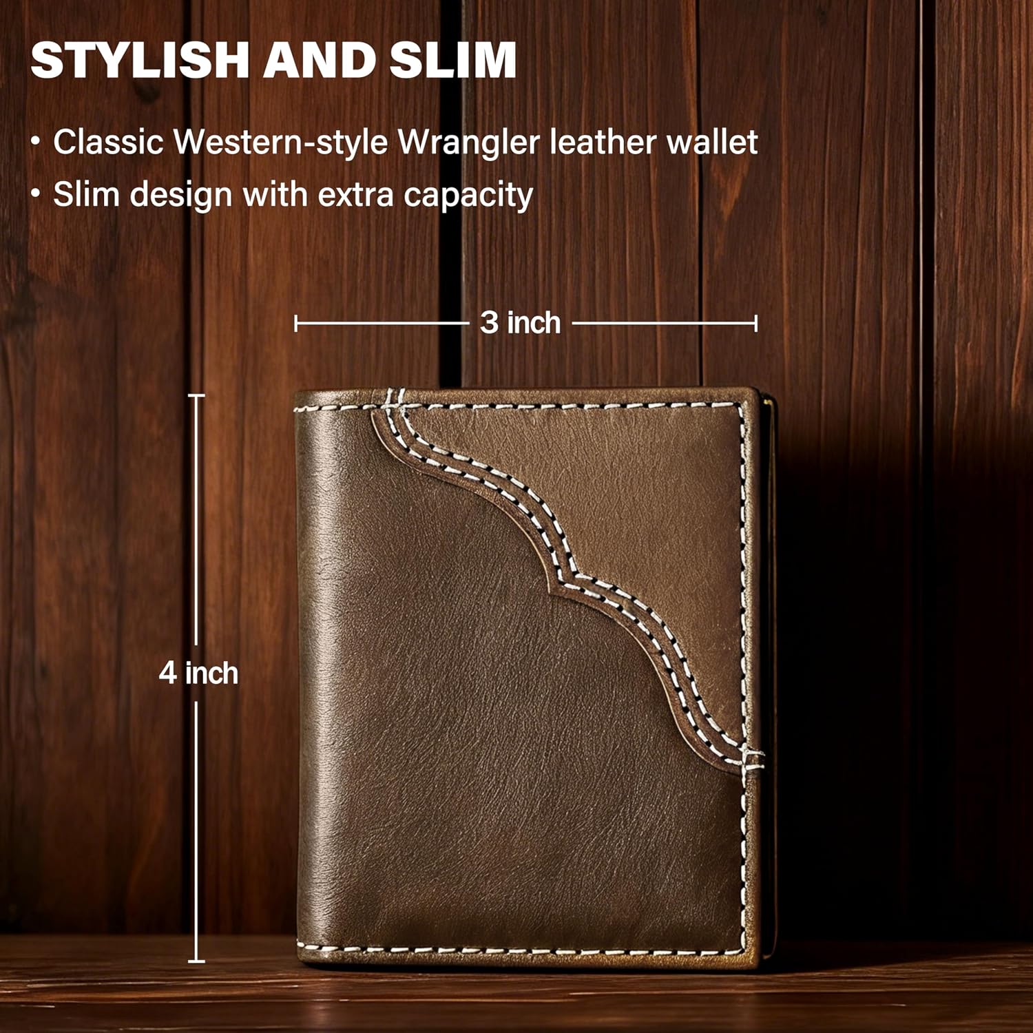 BILLETERA WRANGLER PARA HOMBRE MINI BIFOLD DE CUERO GENUINO CON ESTILO WESTERN RODEO - 5