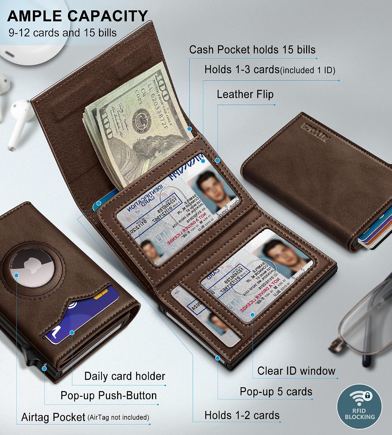 BILLETERA PARA HOMBRE MIYOZI TRIFOLD CON BLOQUEO RFID Y COMPARTIMENTO PARA AIRTAG - 2