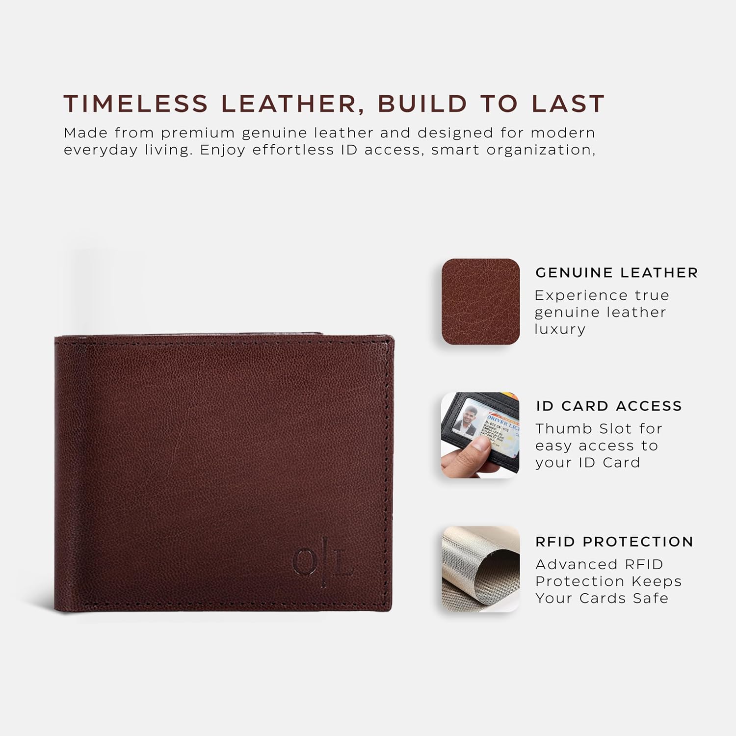 BILLETERA DE CUERO PARA HOMBRE OAK LEATHERS SLIM RFID BIFOLD COMPACTA GENUINA - 2