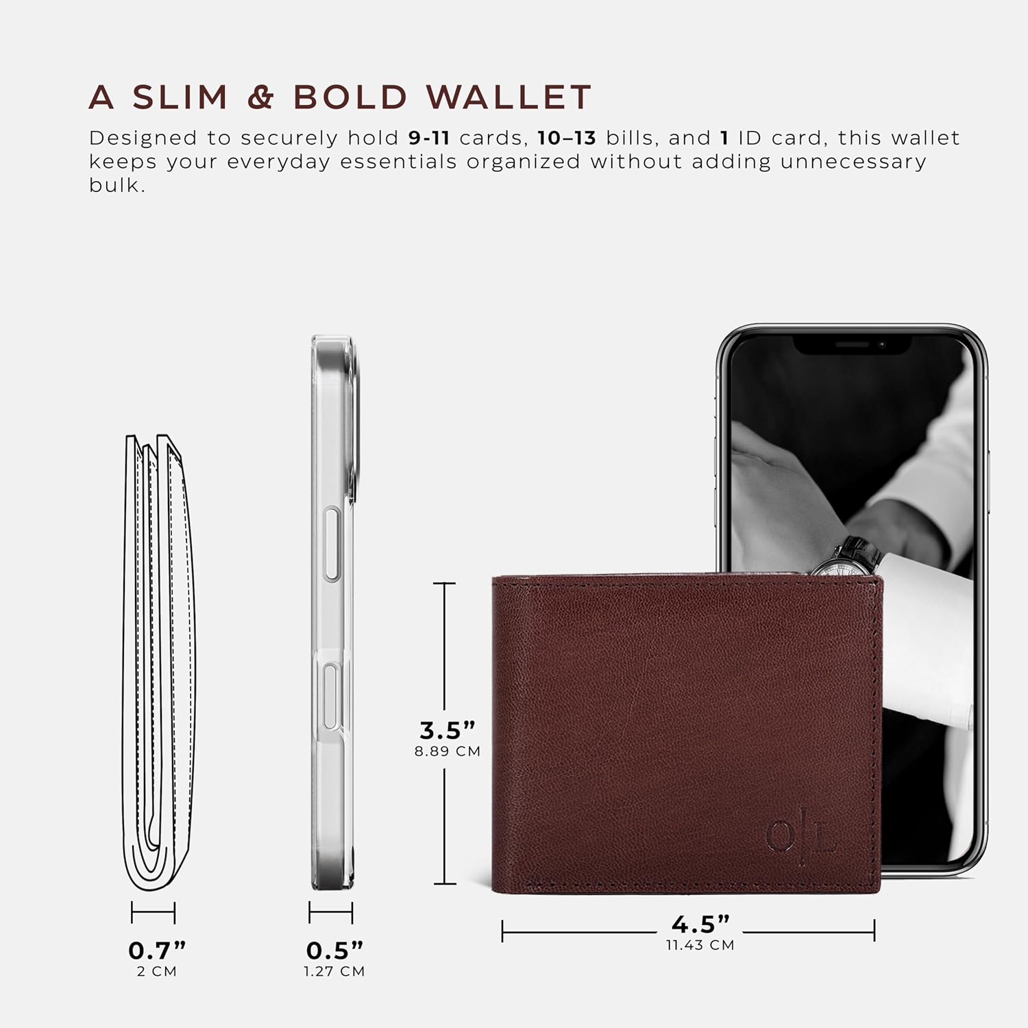 BILLETERA DE CUERO PARA HOMBRE OAK LEATHERS SLIM RFID BIFOLD COMPACTA GENUINA - 3