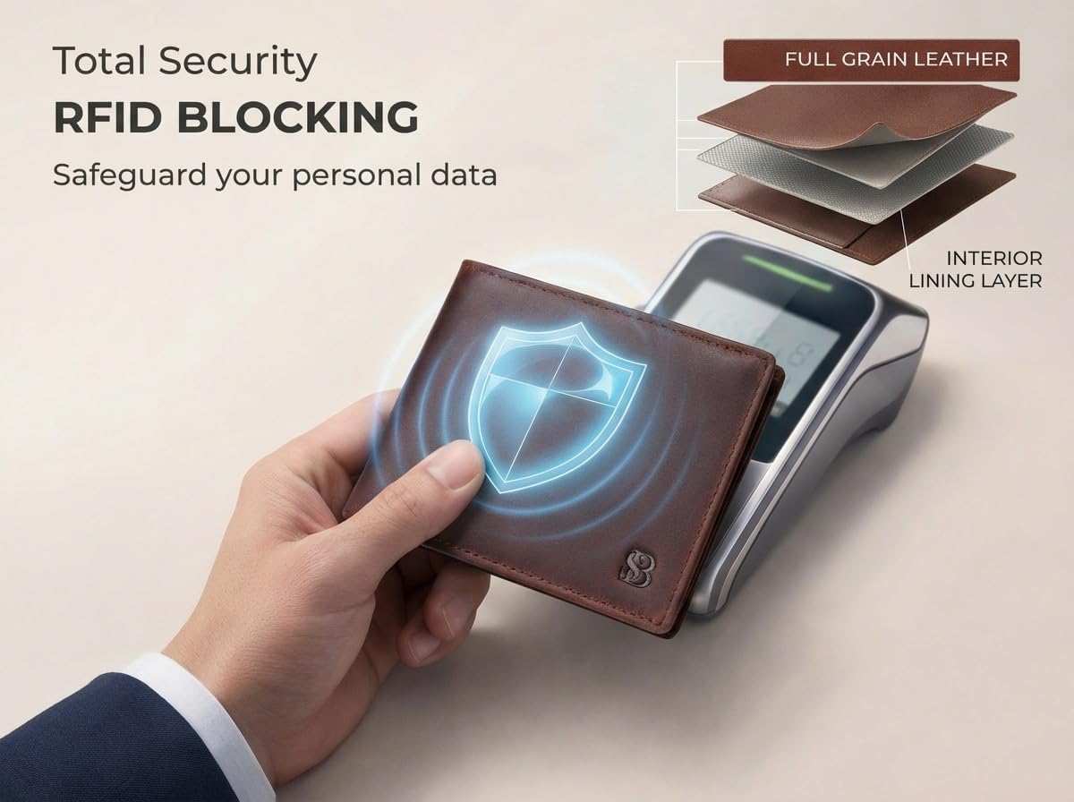 BILLETERA PARA HOMBRE SERMAN BRANDS DE CUERO FULL GRAIN CON BLOQUEO RFID Y ALTA CAPACIDAD - 2