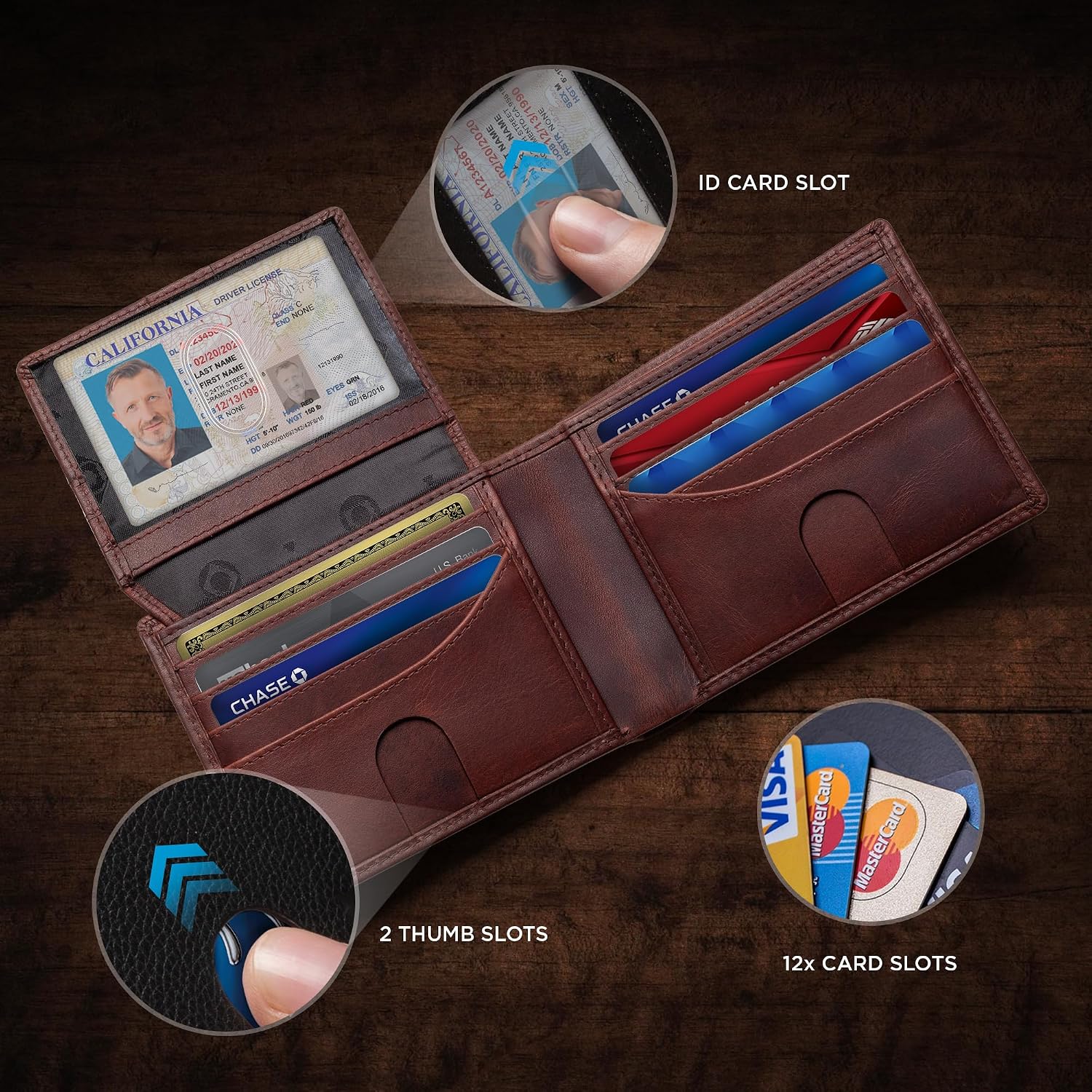 BILLETERA PARA HOMBRE SERMAN BRANDS DE CUERO FULL GRAIN CON BLOQUEO RFID Y ALTA CAPACIDAD - 3