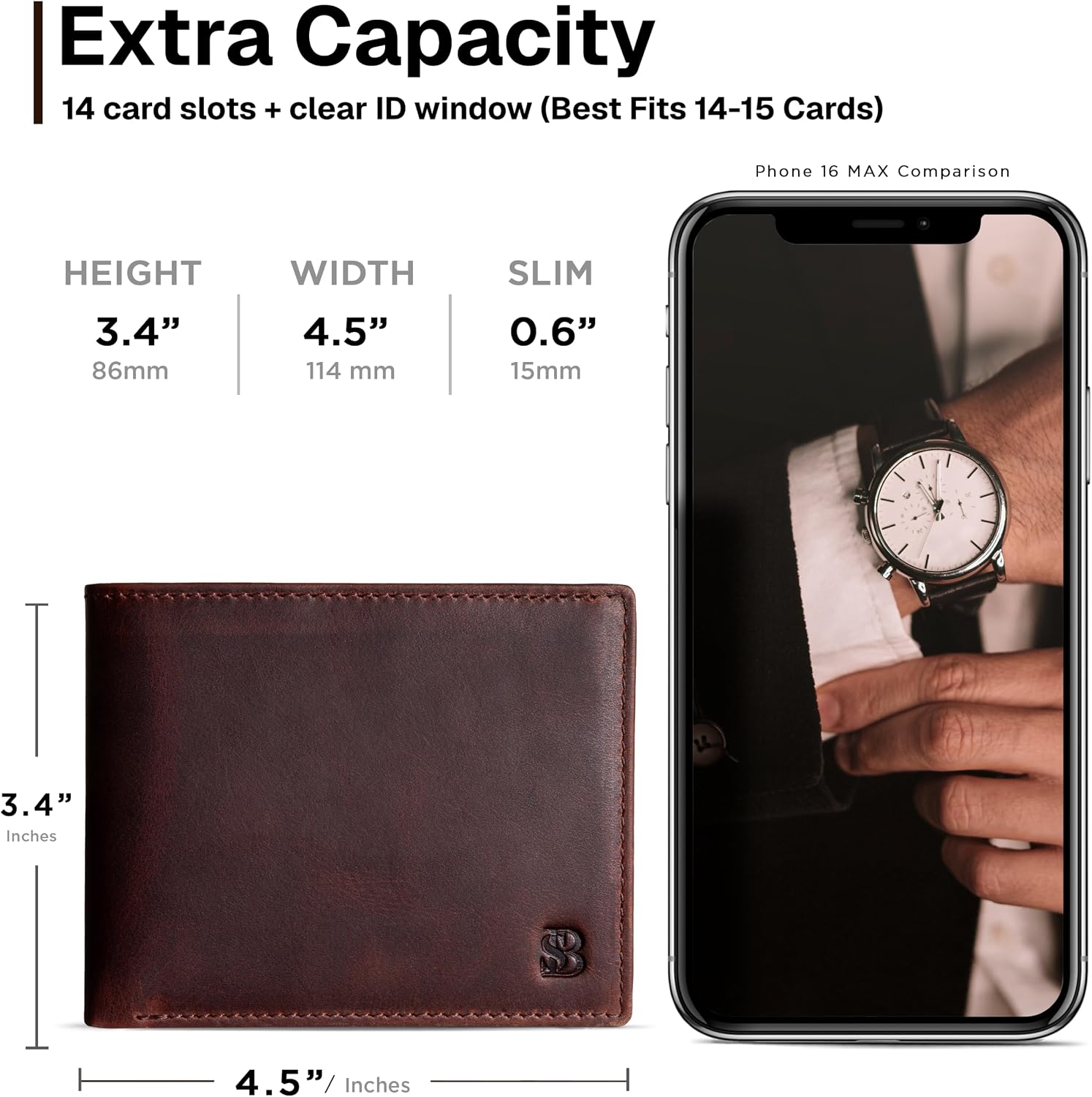 BILLETERA PARA HOMBRE SERMAN BRANDS DE CUERO FULL GRAIN CON BLOQUEO RFID Y ALTA CAPACIDAD - 4
