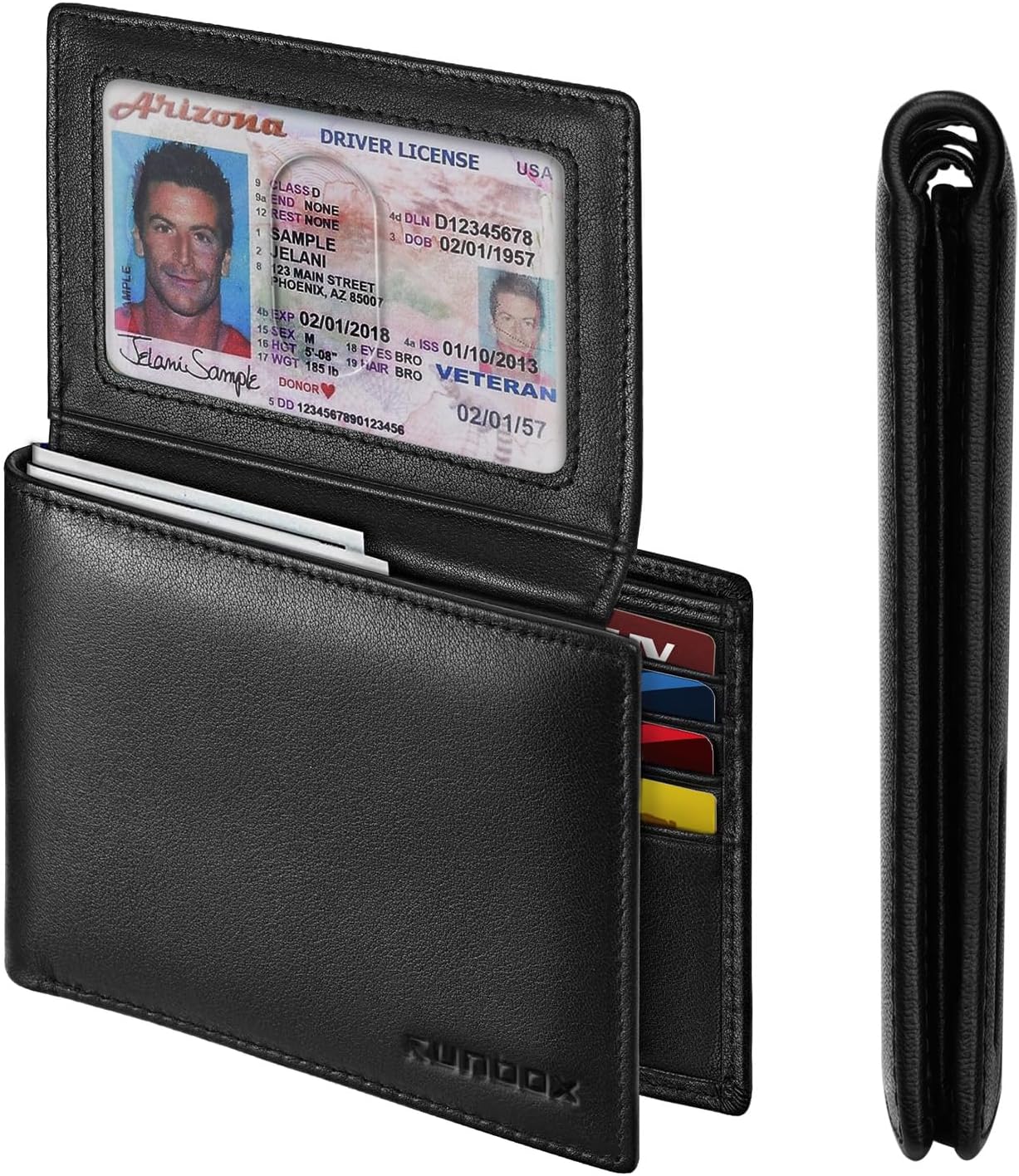 BILLETERA PARA HOMBRE RUNBOX DE CUERO CON BLOQUEO RFID BIFOLD PARA BOLSILLO FRONTAL - 1